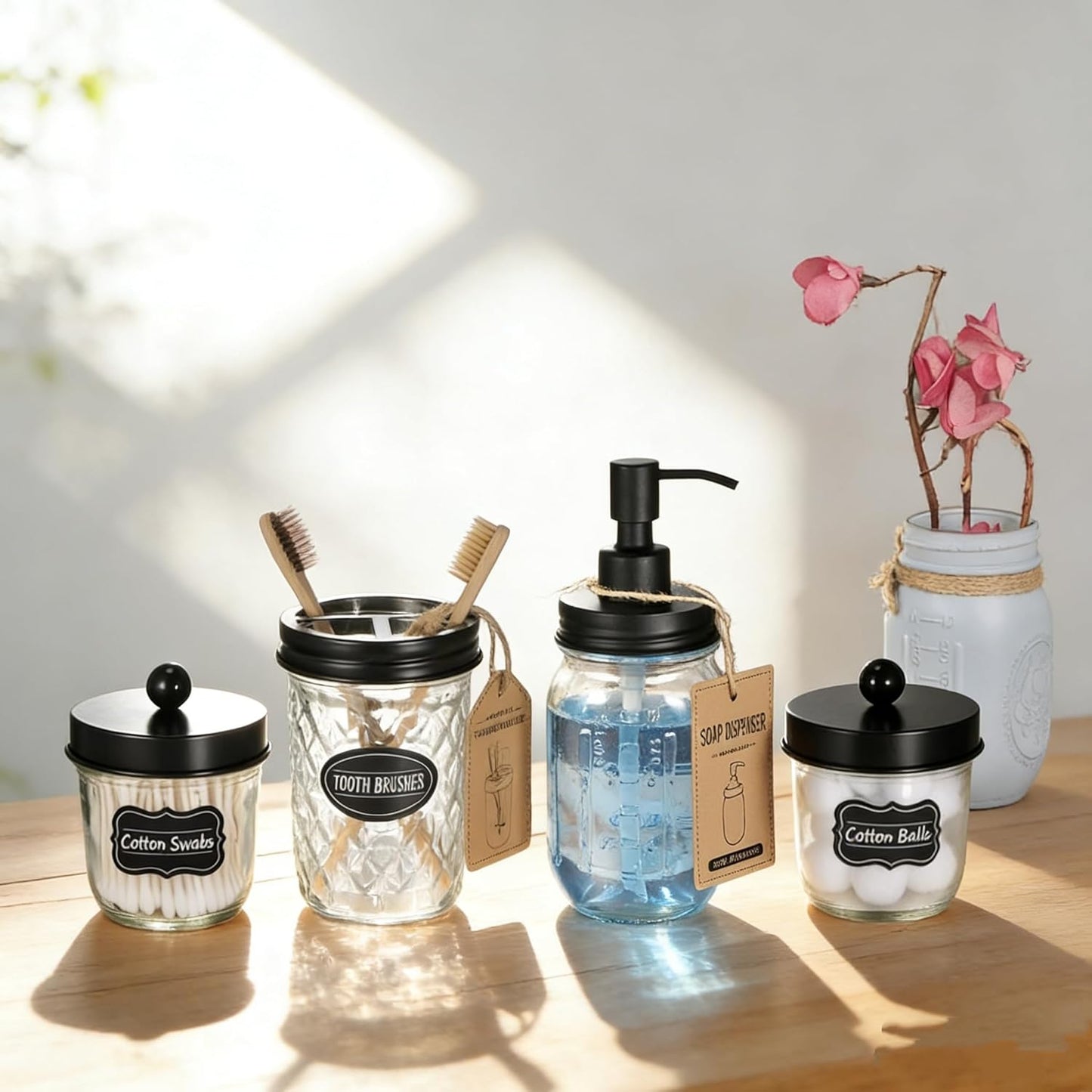 Mason Jar Liquid Soap Dispenser - 16oz Refillable Glass Pump | Black 2 Pack for Kitchen & Bathroom Decor