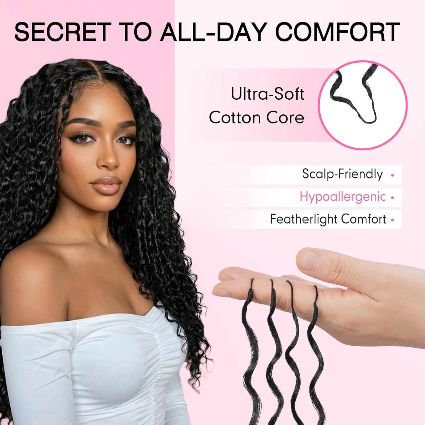 Miracle Knots | Deep Wave Feather Crochet Hair Extensions - 14" Hand-Tied Synthetic, 100 Strands, Glue-Free Natural Black