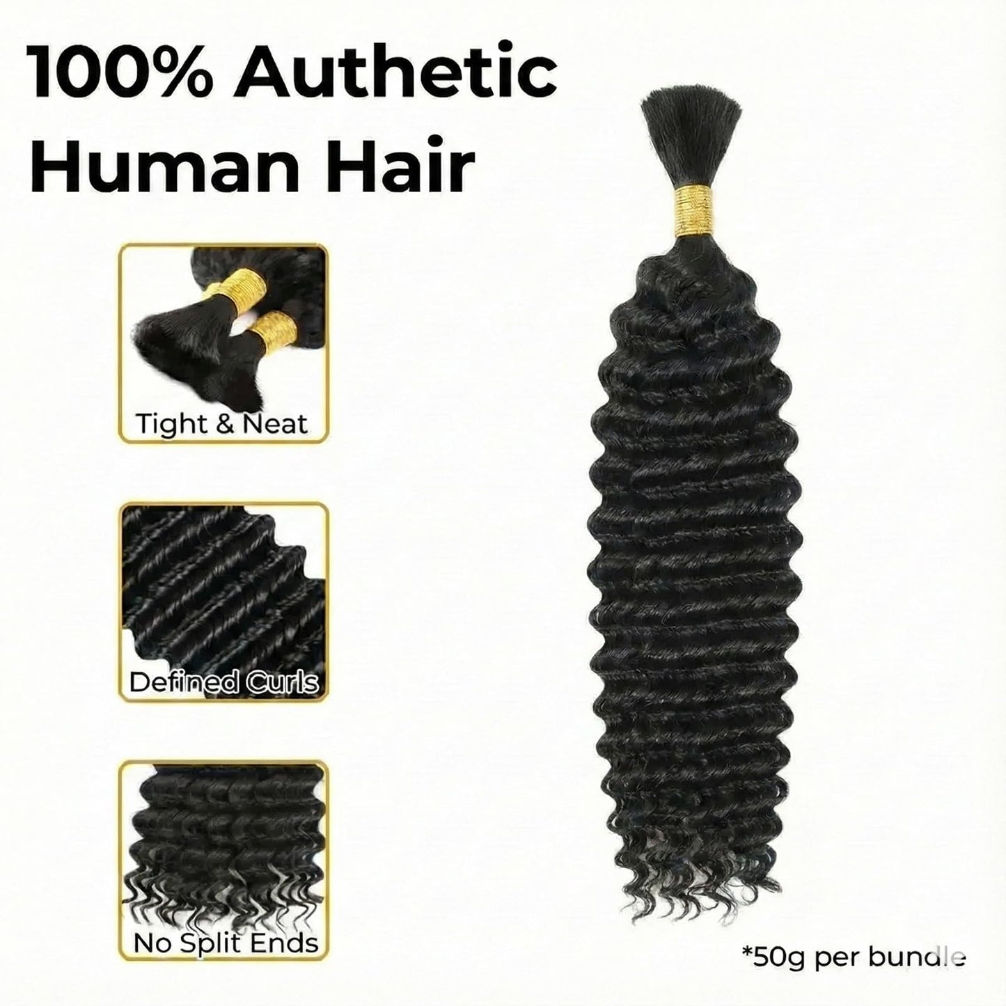 Wequeen 16A Human Braiding Hair Deep Wave 50g 24 Inch 1 Bundles/Pack 100% Unprocessed Brazilian Virgin Hair No Weft Bulk Human Hair for Braiding Curly Hair Extensions for Boho Braids,Natural Black