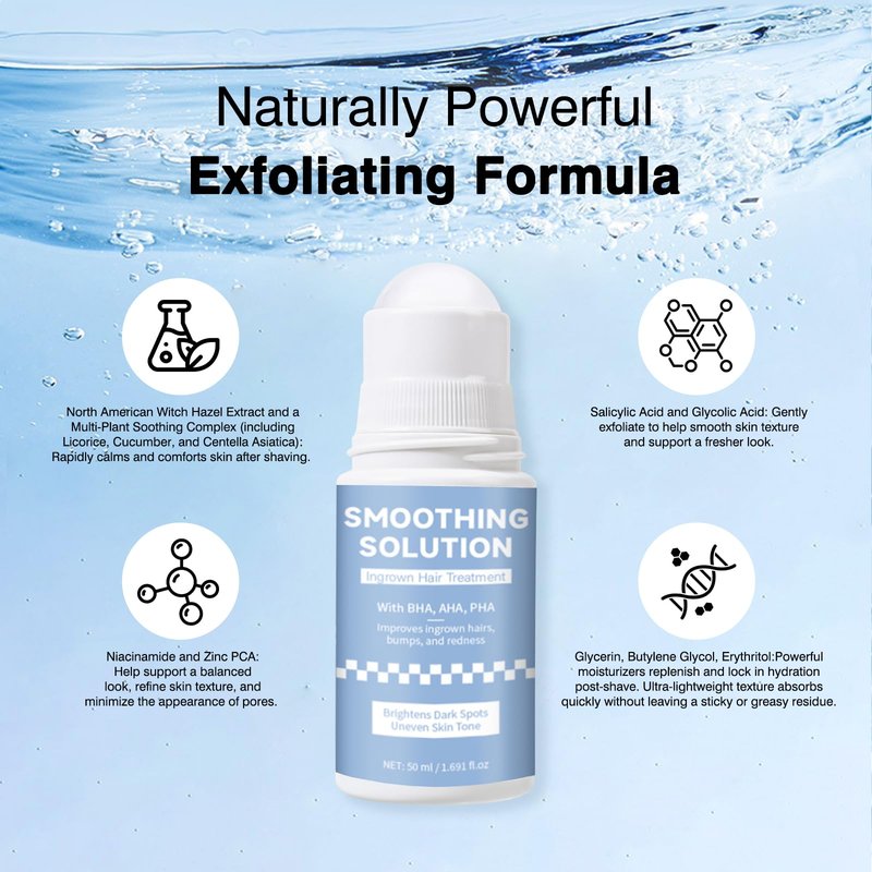 Yunmeng Smoothing Solution Ingrown Hair Care, Roll-on Tonic to Razor Bumps and Irritated Skin, Ingrown Hair Solution Improves After Shave Suitable for Women and Man, 1.69 fl.oz