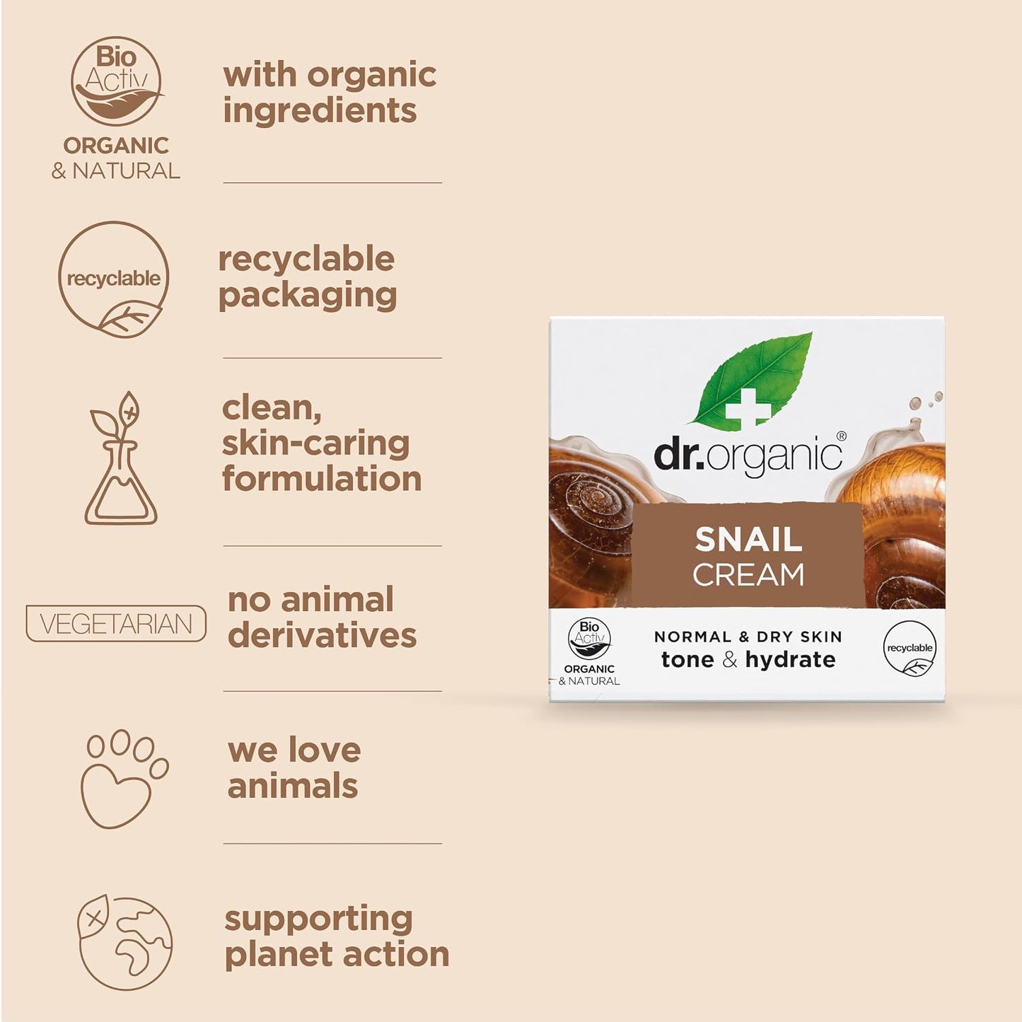 Dr. Organic Snail Gel Face Cream - Natural Rejuvenating Moisturizer | Paraben & SLS-Free, 50 mL / 1.7 fl oz