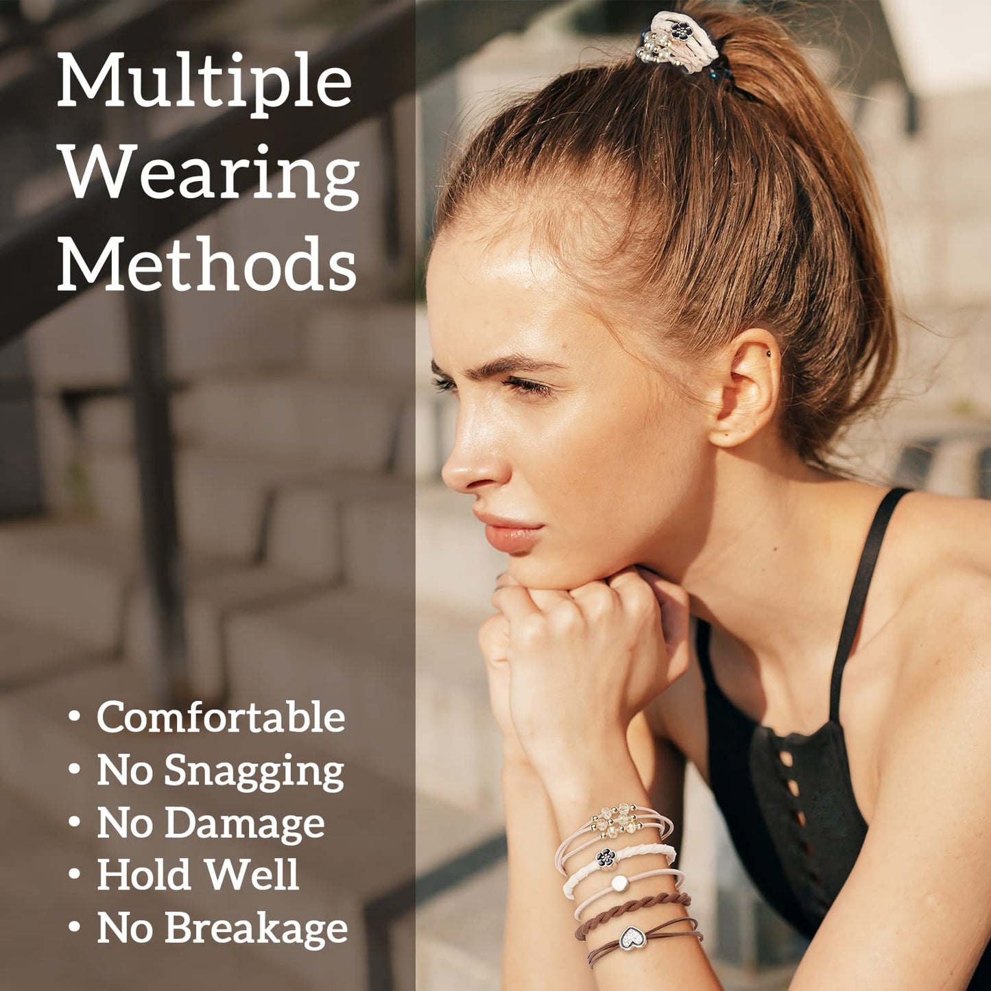 25 Pcs Hair Tie Bracelets for Women: 5 Stylish Boho Hair Ties for Girls—No Damage Ponytail Holders for Thin & Curly Hair (6 Trendy Colors)