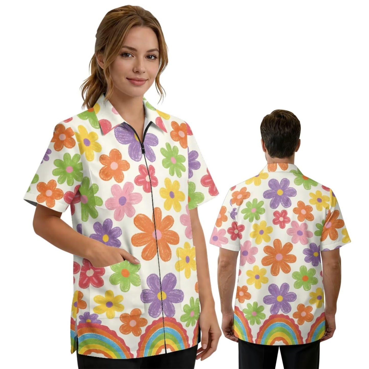Srengjodk Waterproof Hairdresser Cape, Multiple Pockets Professional Salon Spa Hair Stylist Vest Cosmetology Capes Cute Barber Clothes for Women Hippie Shirt Floral Print 2XL