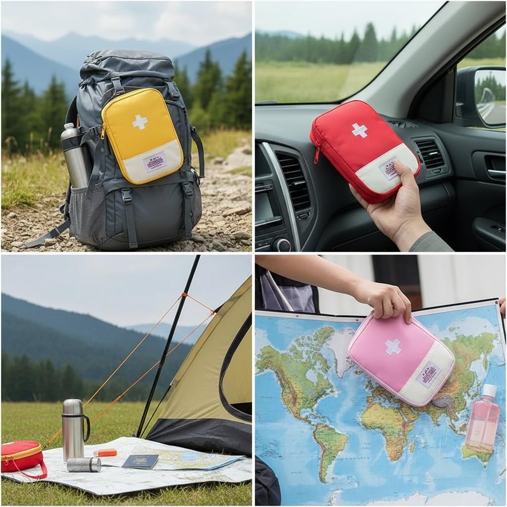 4 Pcs Travel First Aid Pouch,Empty Mini First Aid Pouch, Portable Outdoor First Aid Medical Rescue Bag Multi-Function Emergency Medicine Storage Organizer Bag Health and Household Supplies (Small)