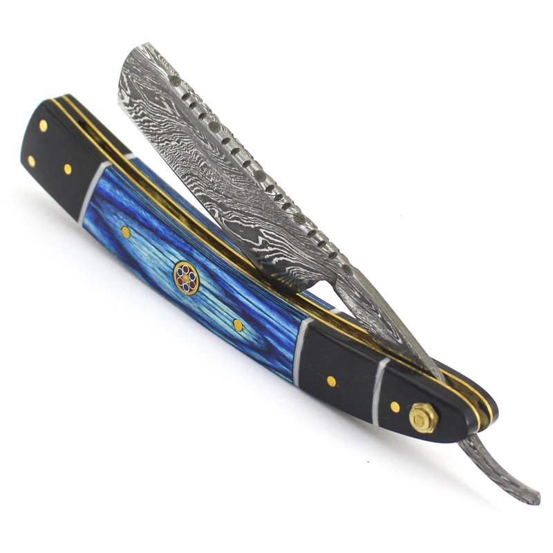 Damascus Straight Razor - Custom Shaving Blade for men - Damascus Steel Barber Approved - Straight Edge Razor For Men - Mens Shaving Razor Kit -Travel Case - Best Gift Set For Him