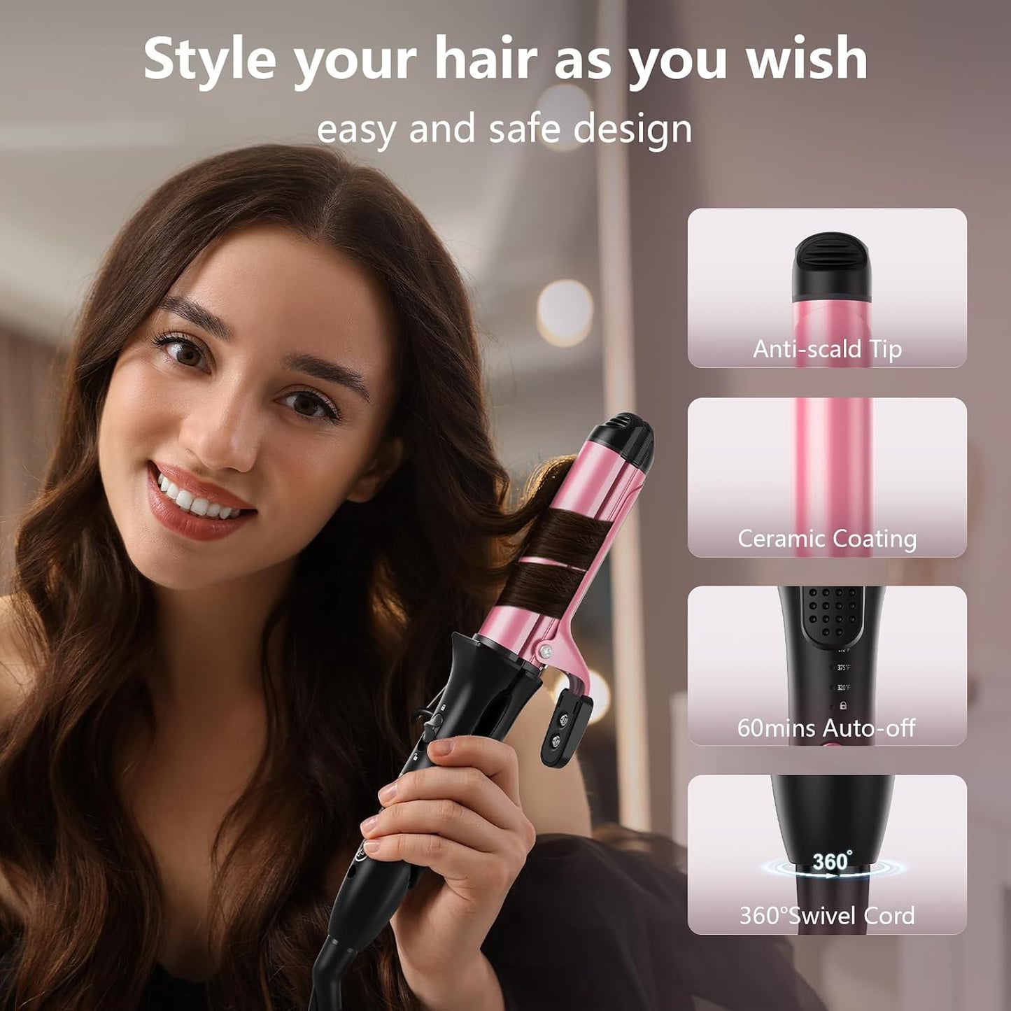 2-in-1 Hair Straightener and Curler - Dual Voltage Flat Iron with Ceramic Coating | 3 Heat Settings 320°F-410°F | Portable Mini Styler for Travel
