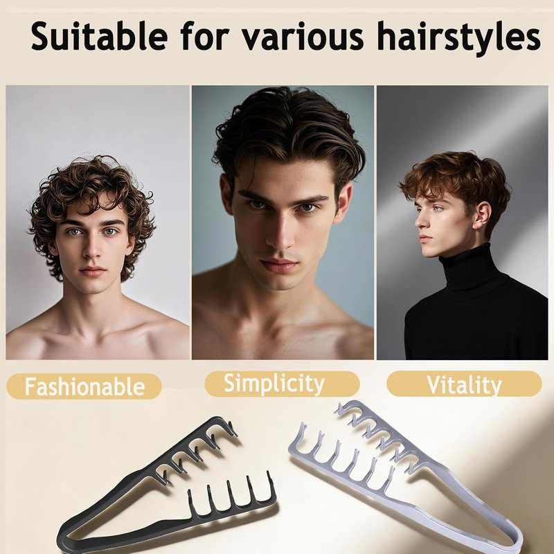 Voluminous Wide-Toothed Hair Comb Set - 2 Pcs for Men | Textured Grip for Maximum Lift & Fluffy Style (Black & Grey)