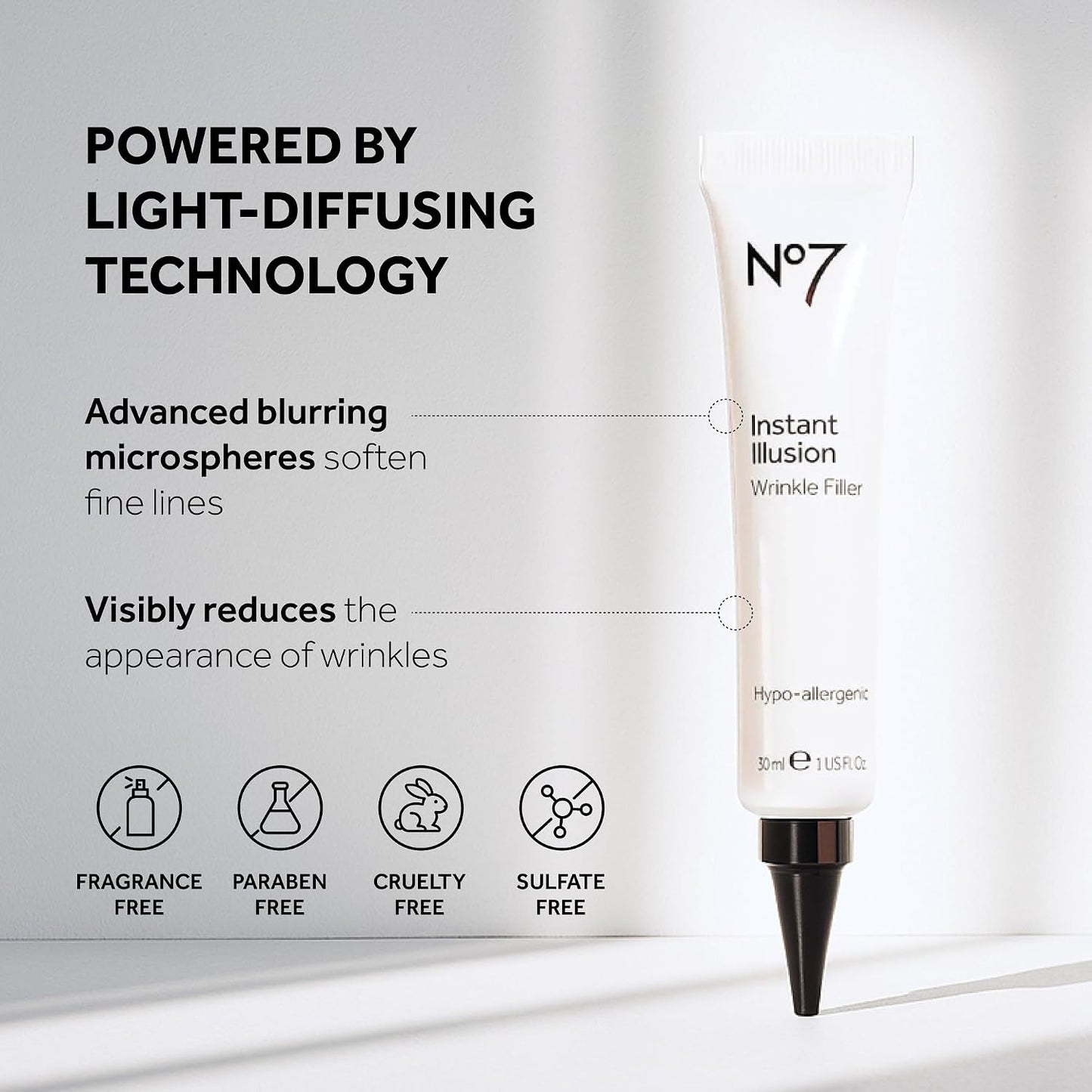 No7 Instant Illusion Wrinkle Filler - Anti-Aging Serum to Smooth Fine Lines | 1 Fl Oz