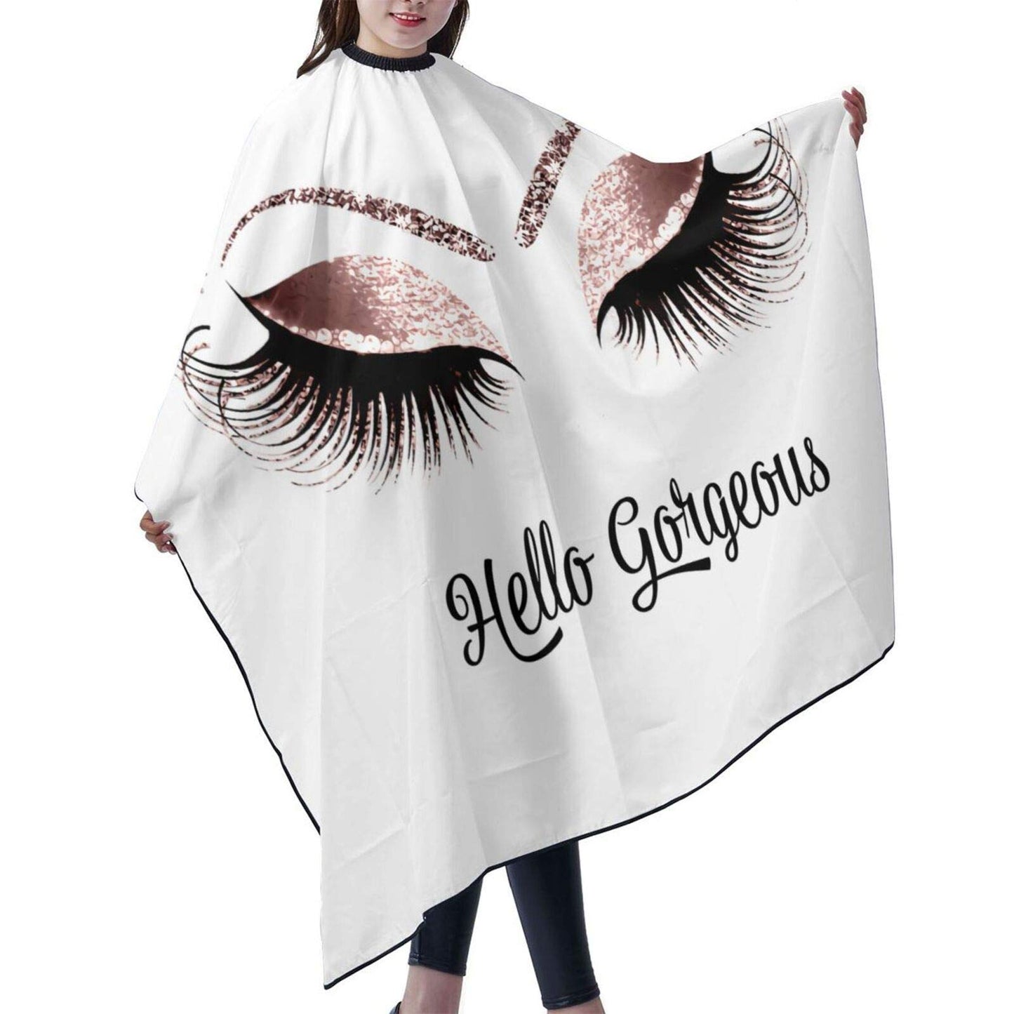 Carwayii Barber Cape Hello Girl Gorgeous Glitters Eyelash Professional Salon Apron Water Resistant Hair Cutting Cape Anti-Static Cosmetology Supplies Easy Clean Barbershop Kits For Women -55''X66''