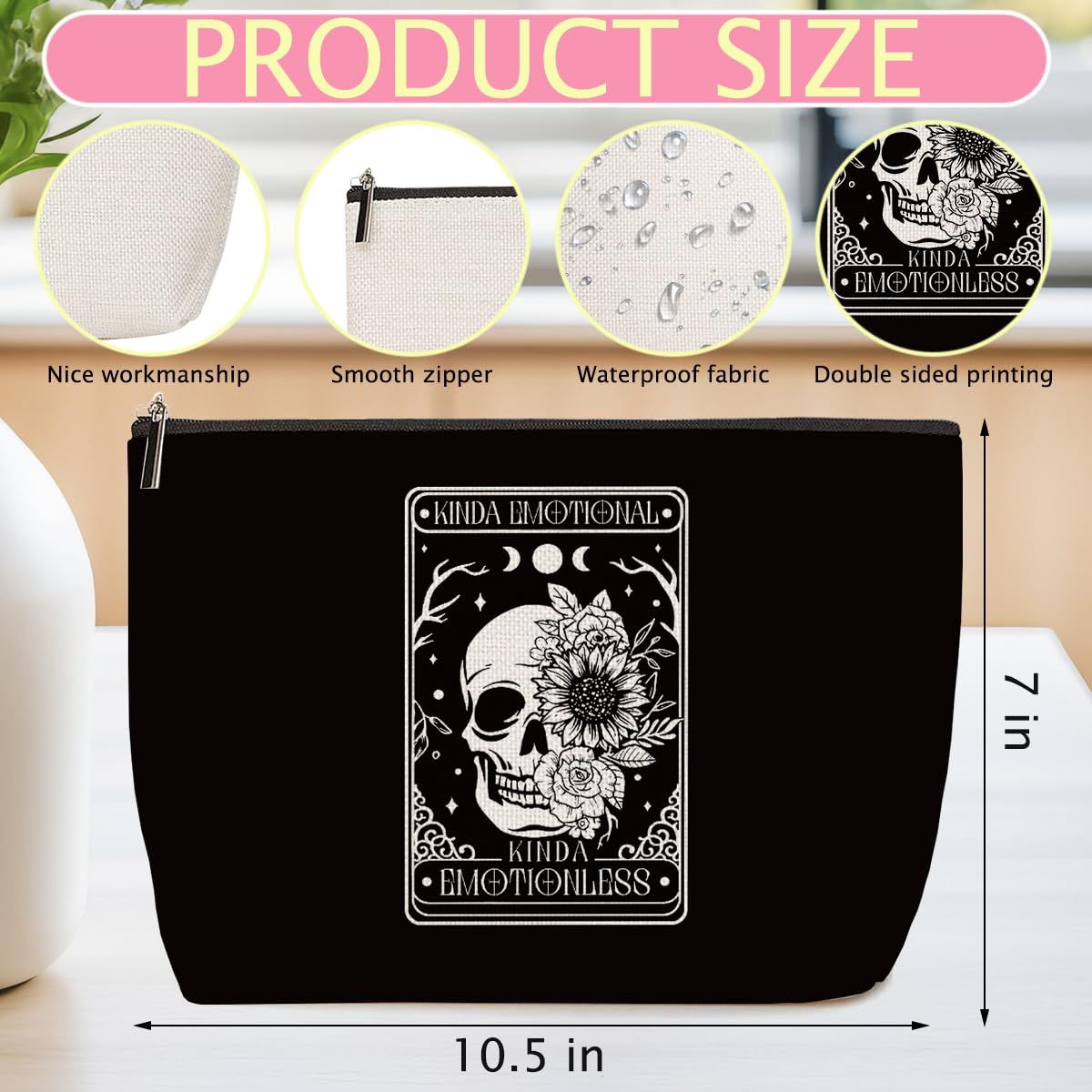 ZHAMEN Goth Gifts Funny Skeleton Skull Makeup Bag Gothic Cosmetic Bag