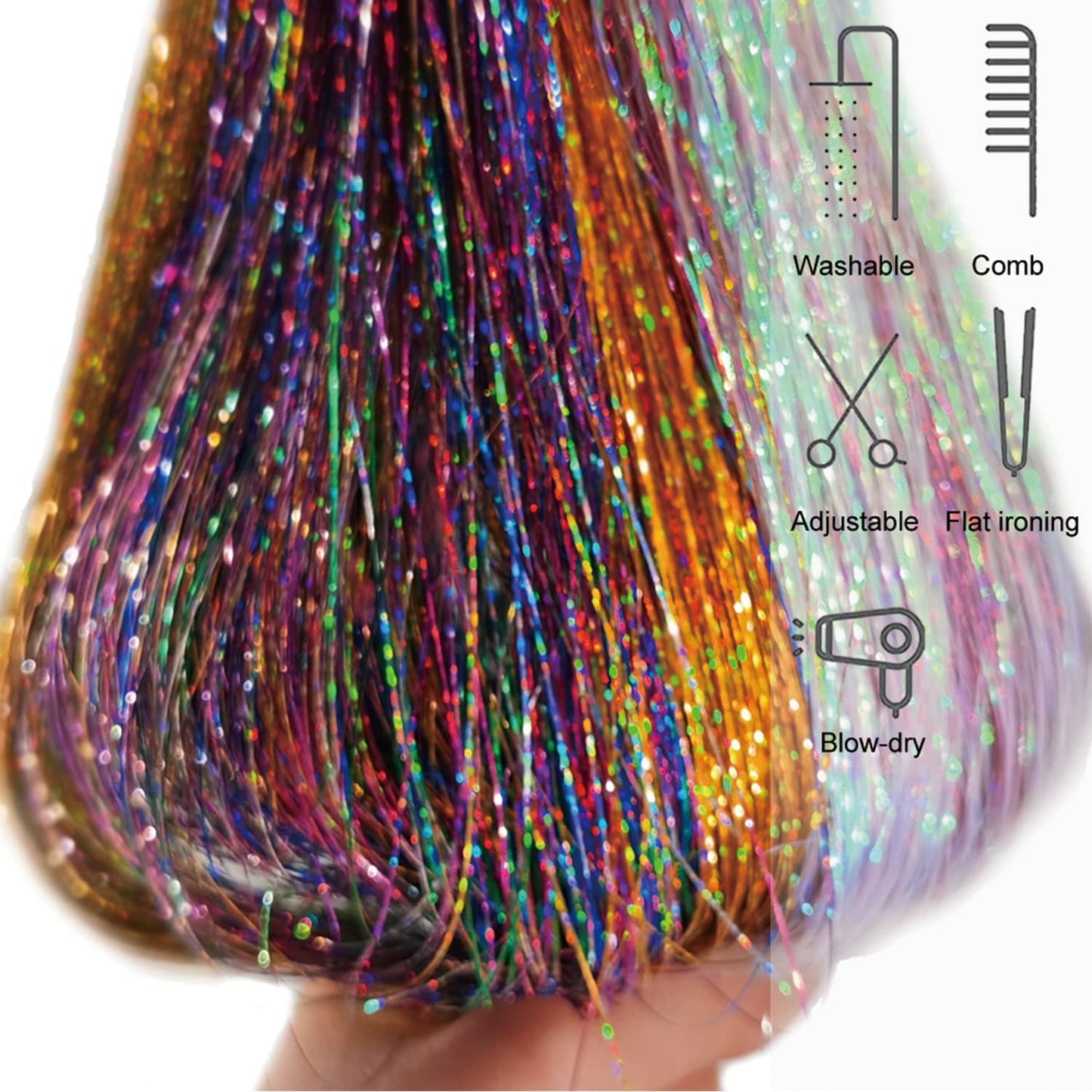 47Inch Hair Tinsel Kit with Tools Fairy Hair Tinsel Hair Extensions Heat Resistant Colorful Shiny Sparkling Glitter Hair for Women Girls
