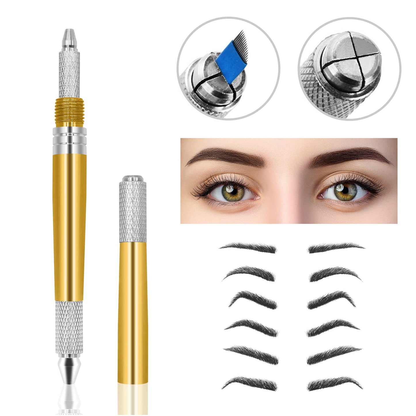 Pinkiou Microblading Pen for Eyebrow Henna Makeup Brow Lamination Pen with Sterilized Blade Hair Stroke Brow Embroidery