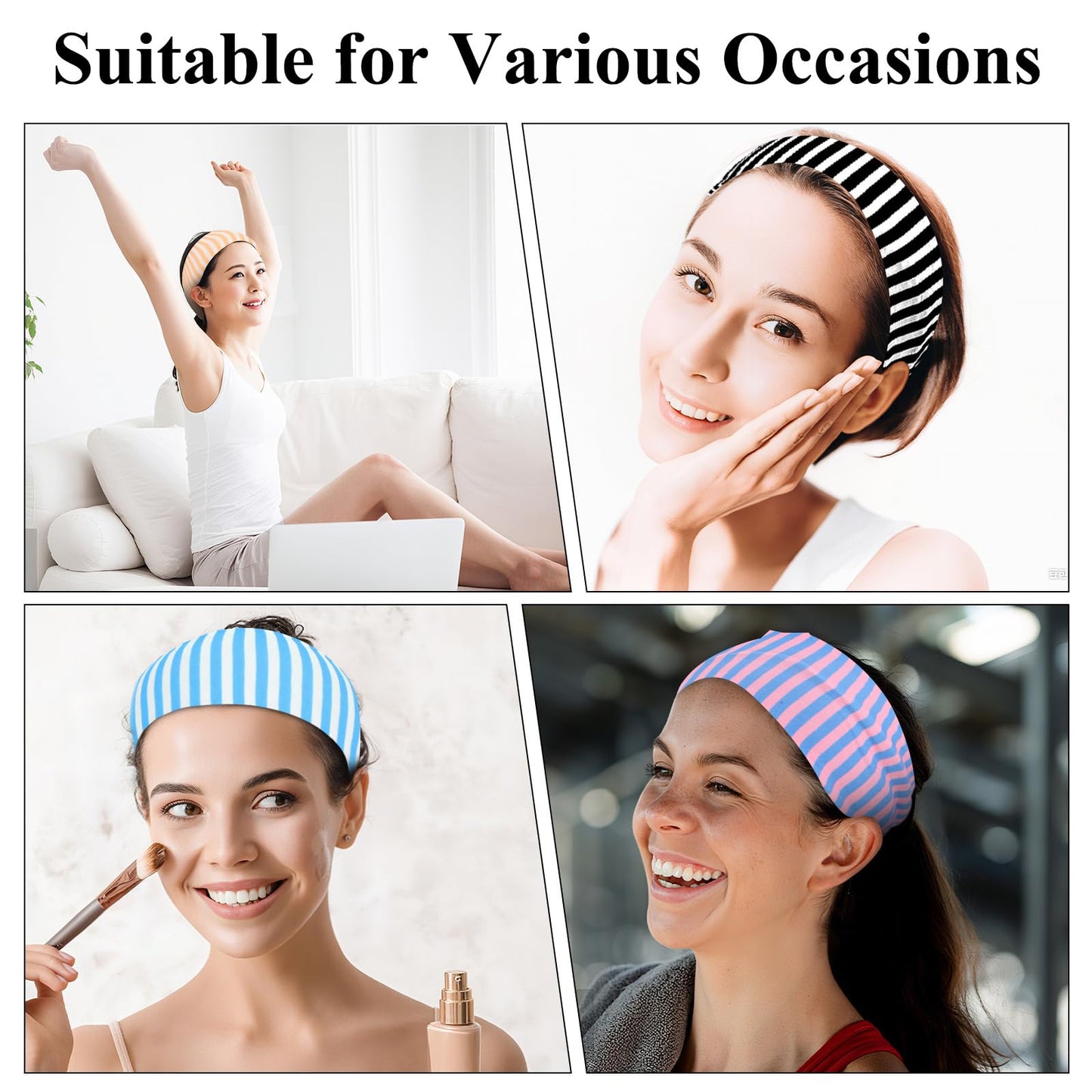 GAFATORY 6pcs Striped Headbands Stretchy Wide Headbands Non Slip Thick Hair Wraps Elastic Hair Bands Fabric Head bands for Yoga Workout Leisure