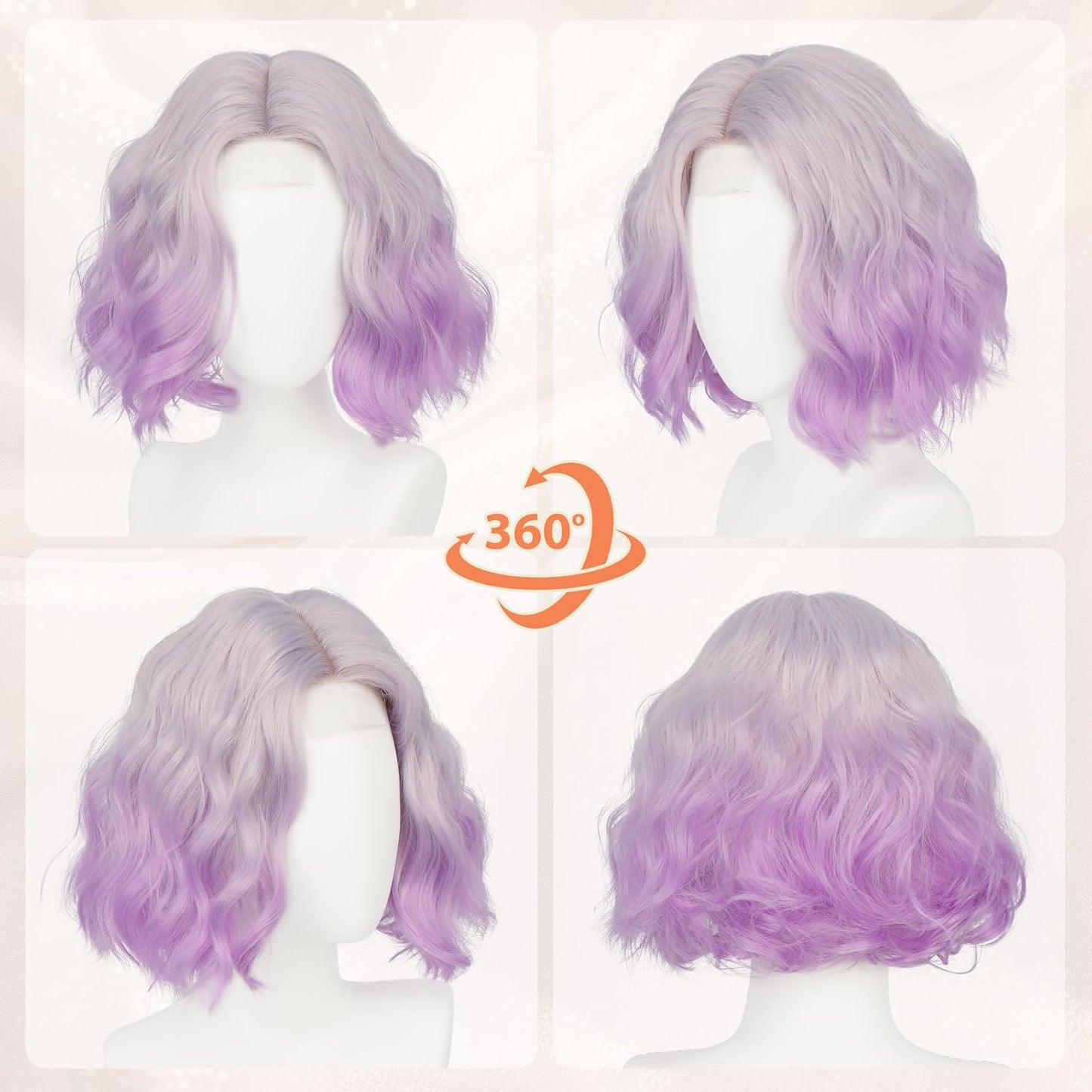 Purple Bob Wig for Women - Lace Front Short Soft Wavy Curly Synthetic Hair | 11 Inch Ombre Purple