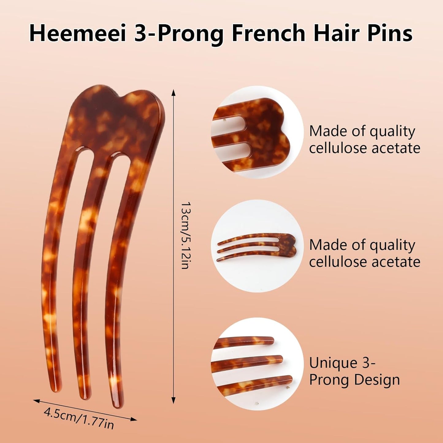 French Hair Pins for Women - 4Pcs U-Shaped Twist Clips | Unique 3-Prong Forks for Fine Hair Buns