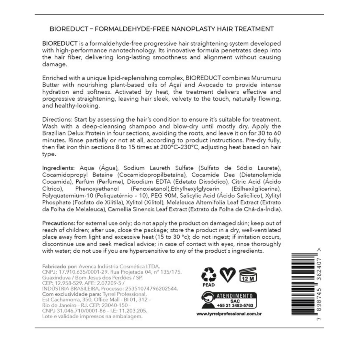 Tyrrel Professional Nanoplastia Brazilian Keratin Hair Treatment - Formaldehyde-Free, 500mL | Smooth & Shine
