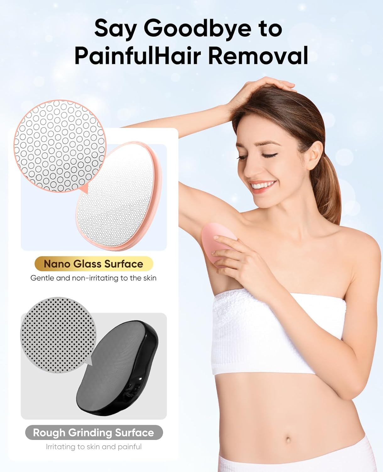 Crystal Hair Remover - Painless Exfoliation Device for Women & Men | Reusable Epilator for Legs, Back, Arms