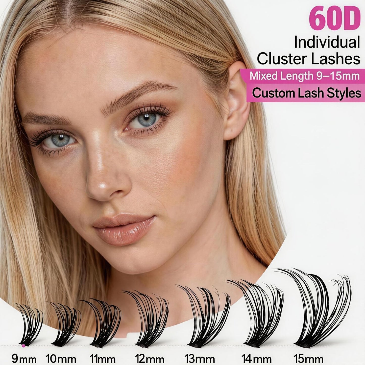 DIY Lash Extension Kit, 280PCS 60D Individual Cluster Lashes, Mixed Length 9–15mm, Bond and Seal with Applicator, At Home Lash Extensions for Natural Full Volume Look