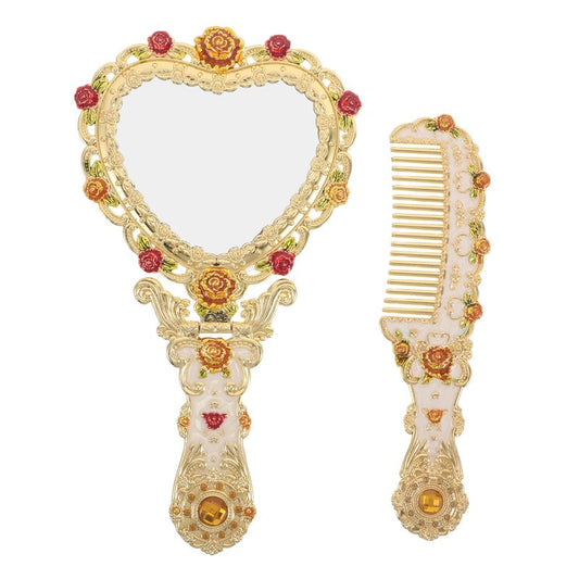 Lurrose Vintage Makeup Mirror and Comb: Foldable Heart Shape Handheld Mirror - Vintage Vanity Set for Women Girls
