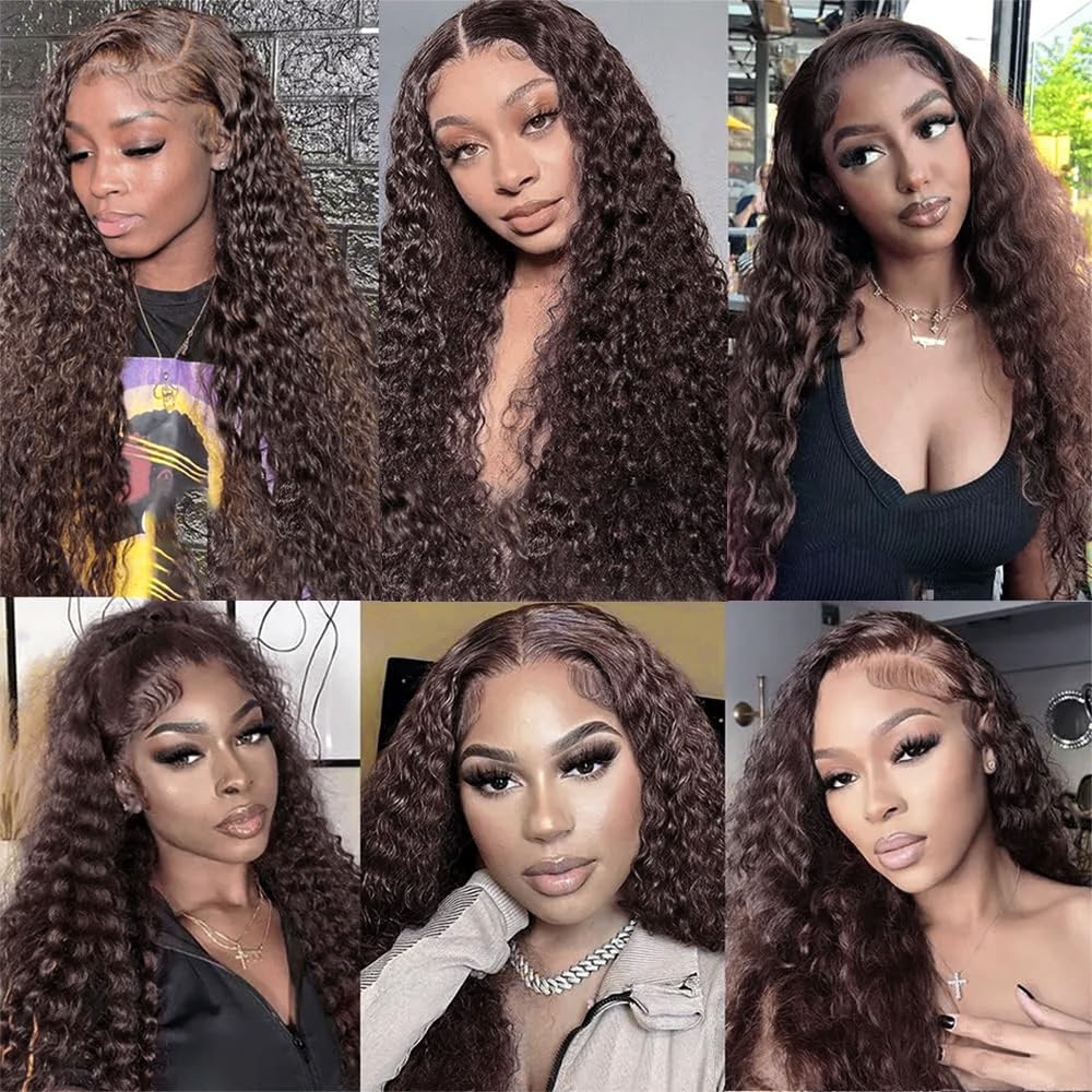Color 4 Brown Kinky Curly Bundles Human Hair Dark Brown Bundles Light Brown Curly Wave Human Hair Brazilian Hair Wet and Wavy Silky Soft for Black Women(14 16 18) inch