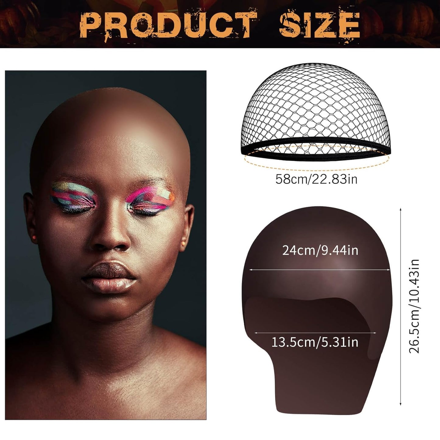 Dark Brown Bald Cap SFX Makeup Kit - Black Wig Cap with Water-Based Adhesive for Deep Skin Tones | Perfect for Halloween & Cosplay