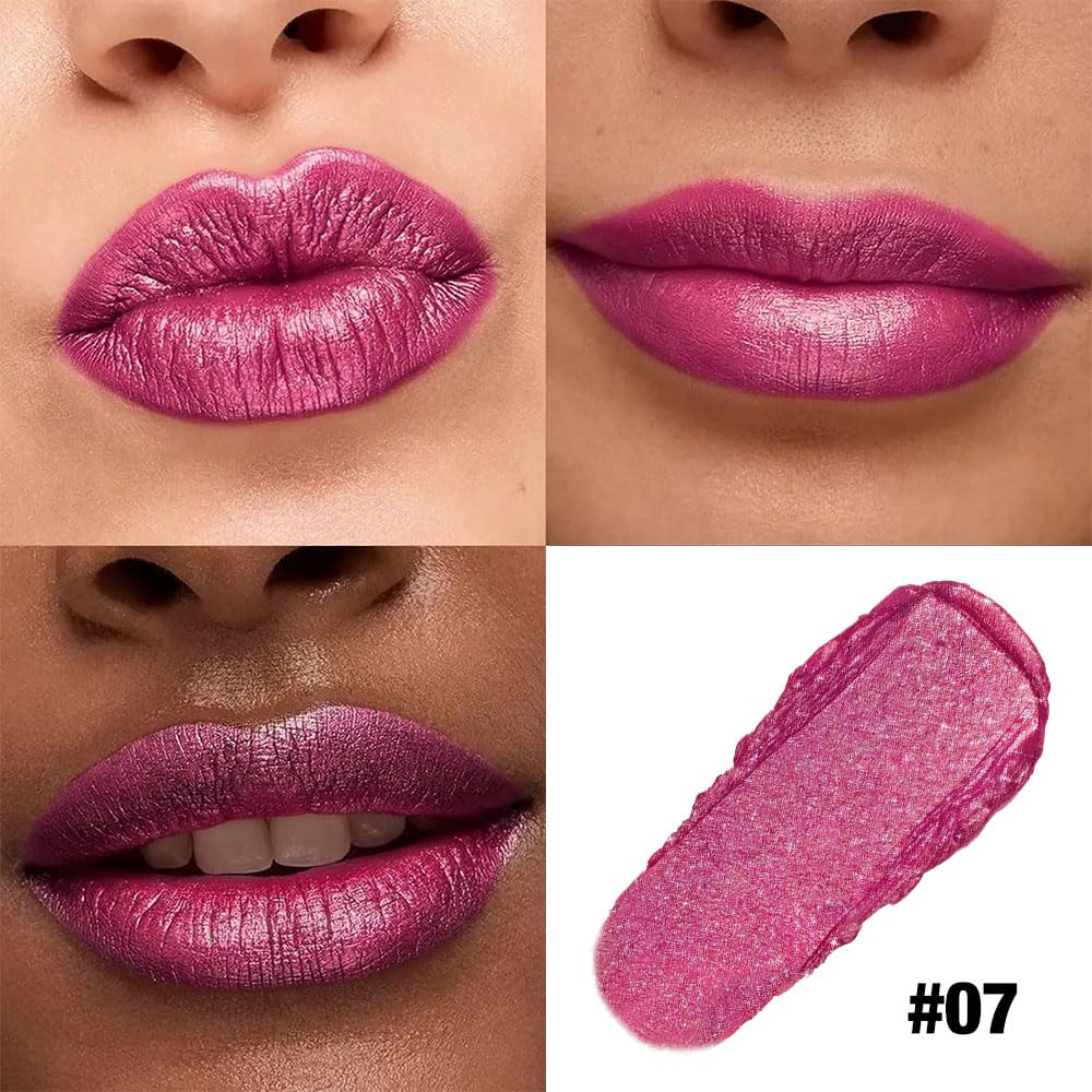 Mauve Pink Shimmer Metallic Moisturizing Glow Plumping Lipstick Makeup, Lipstick with Metallic 3D Shine Lightweight Hydrating Formula, Glitter Lip Gloss Stain Long Lasting Waterproof (07#Mauve Pink)