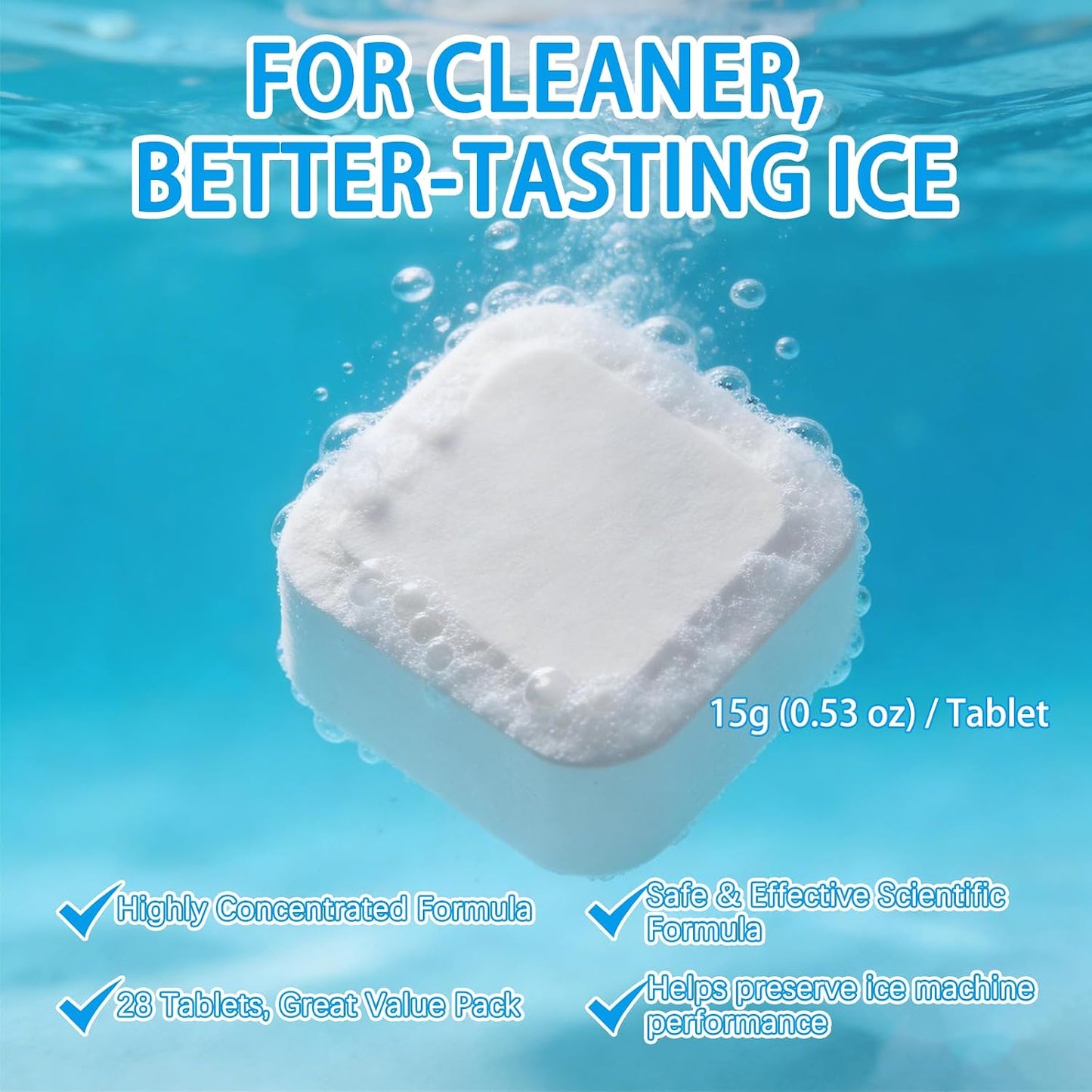 Ice Machine Cleaner Tablets - 28 Large Nickel-Safe Descaler | Universal for All Ice Makers