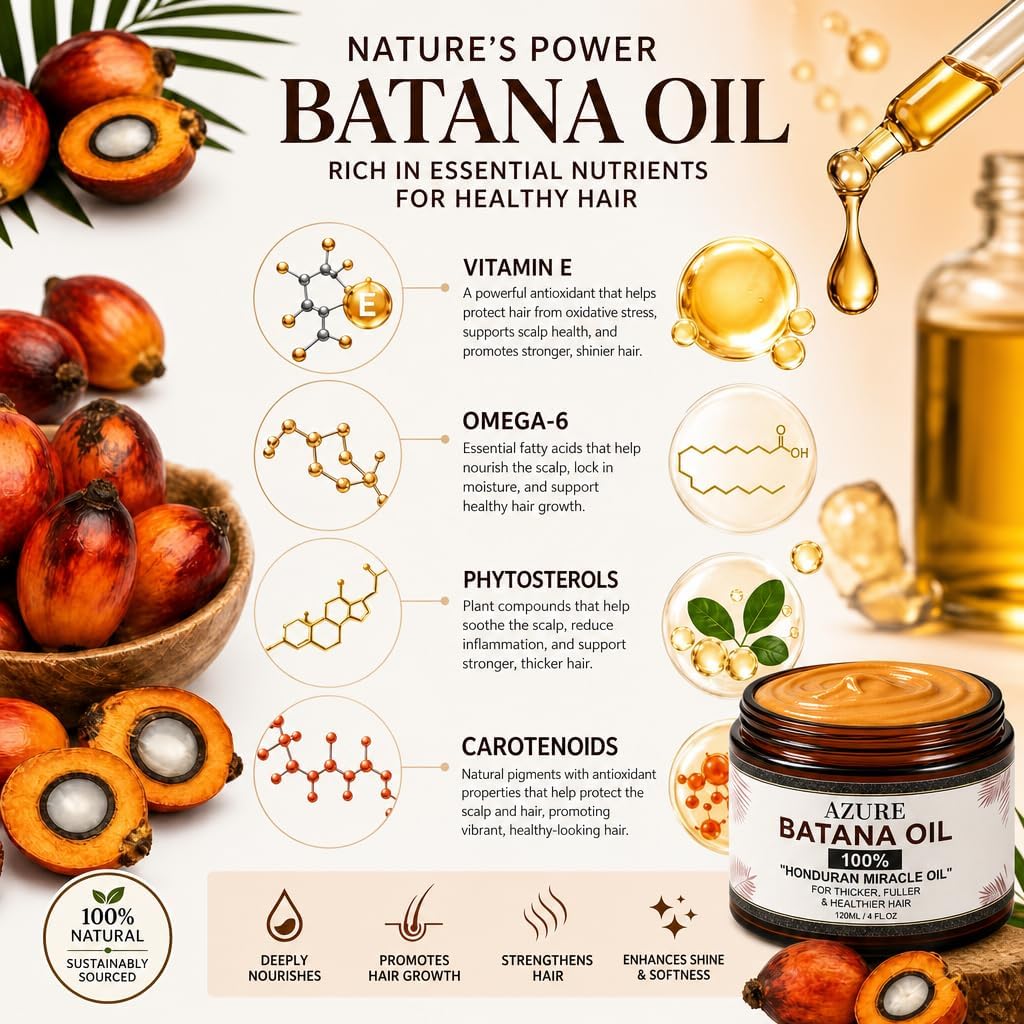 Azure Batana Oil for Hair Growth, Nature Pure Batana Oil for Hair Growth, Nourish Scalp, Repair Dry Hair, Promote Thicker Fuller Hair for Men and Women