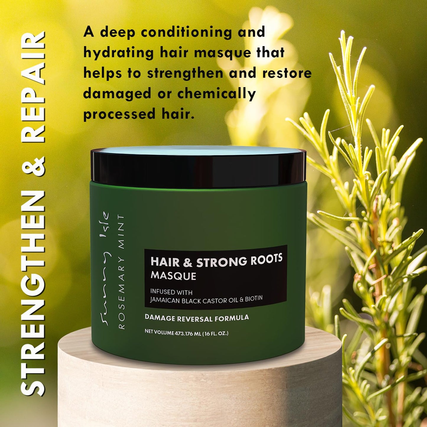 Sunny Isle Rosemary Mint Hair & Strong Roots Masque - Biotin, Jamaican Black Castor Oil - 16 oz