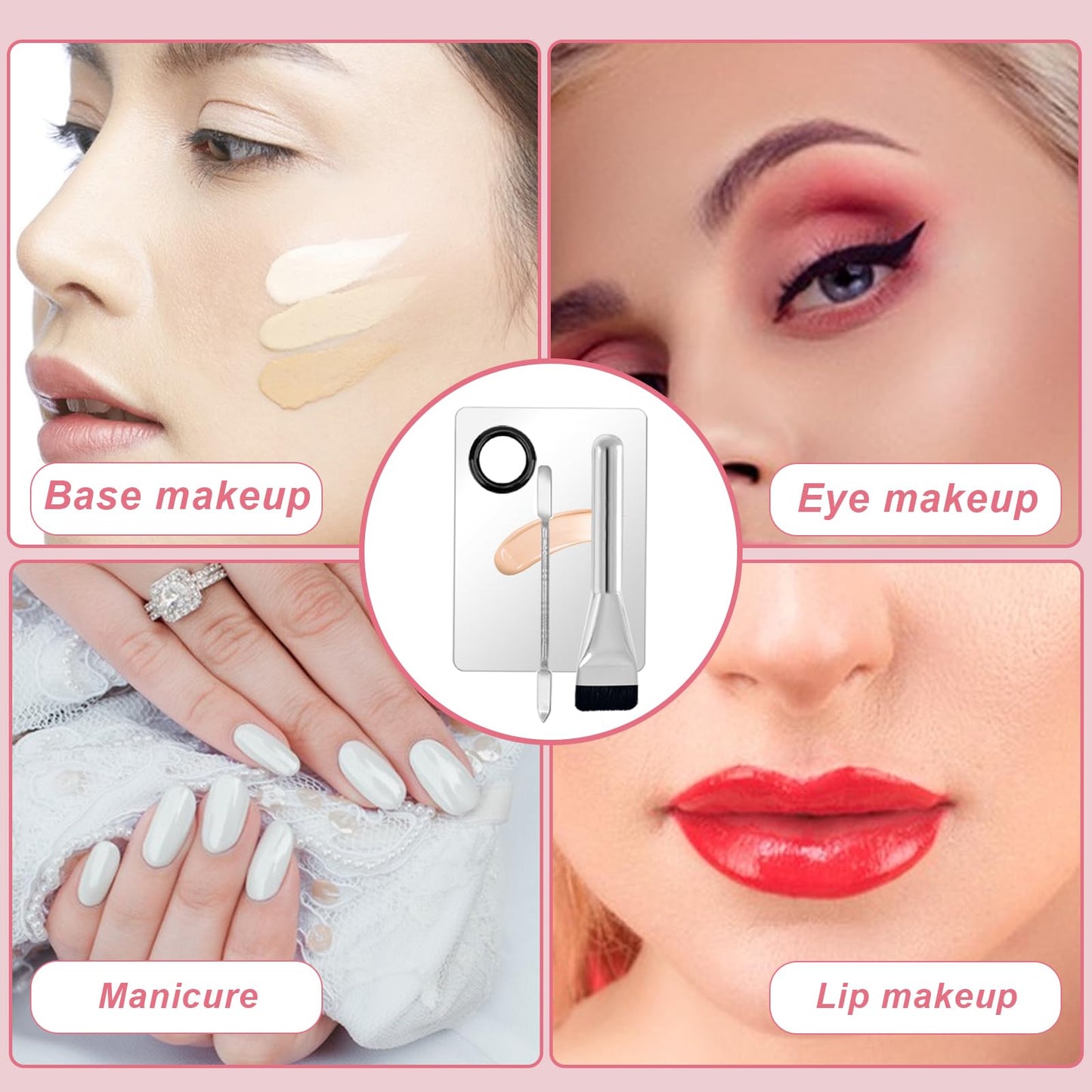 JDBZYDM 3 Pcs Make Up Spatula Tool including Cosmetic Makeup Mixing Palette Flat Foundation Brush Foundation Makeup Plate for Nail Art Eye Shadow Facial Cosmetic Pigment Blending