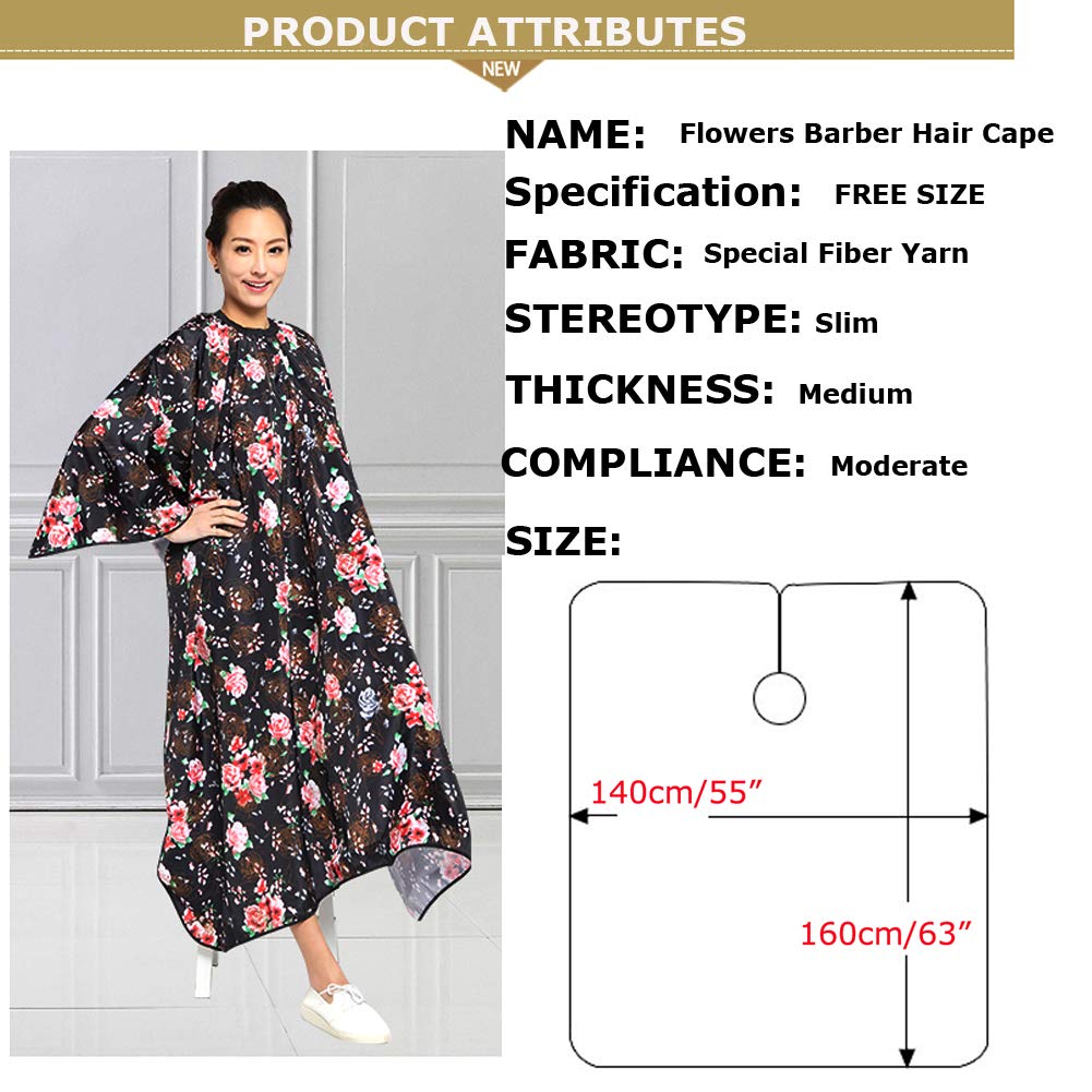Professional Hair Stylist Color Cape Shampoo&Cutting Hairdressing Capes with Snap Closure,Rose Flower Waterproof Hairdresser Cloth Barber Gown Wrap,55"x63" (Rose)