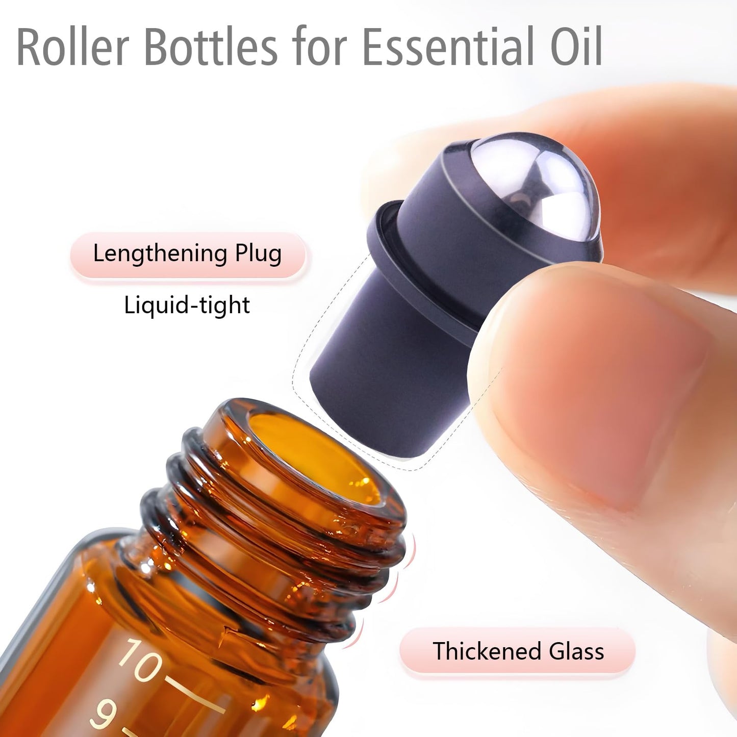 Matifaner 30pcs Essential Oil Roller Bottles, Amber Glass Roller Balls for Essential Oils, 10ml Empty Rollerball Bottles for Travel Refillable Roll on Perfume
