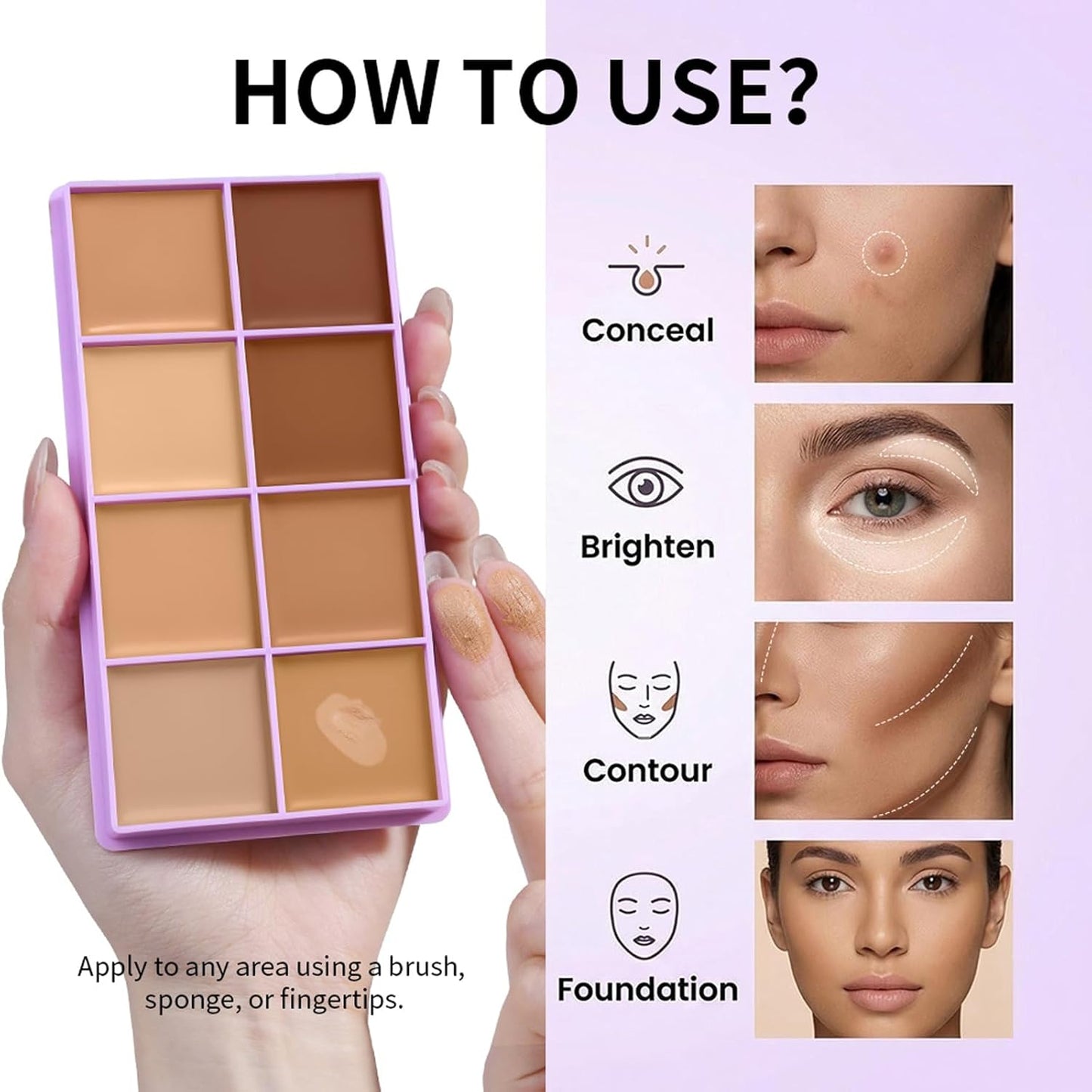 8-Color Cream Concealer Palette - Soft Matte Full Coverage Contour & Waterproof Face Makeup