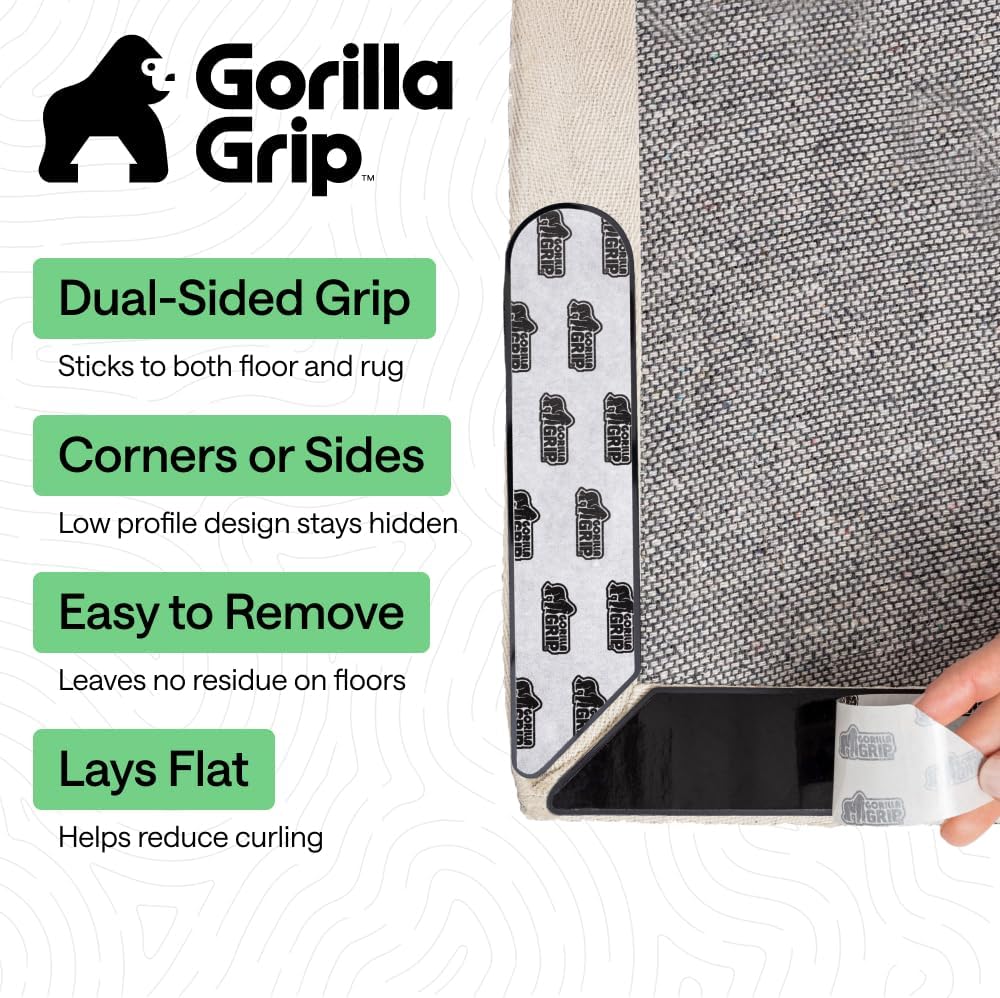 Gorilla Grip® Rug Gripper Pads - 16 Reusable Double-Sided Stickers for Area Rugs | Renter-Friendly, Non-Slip Solution