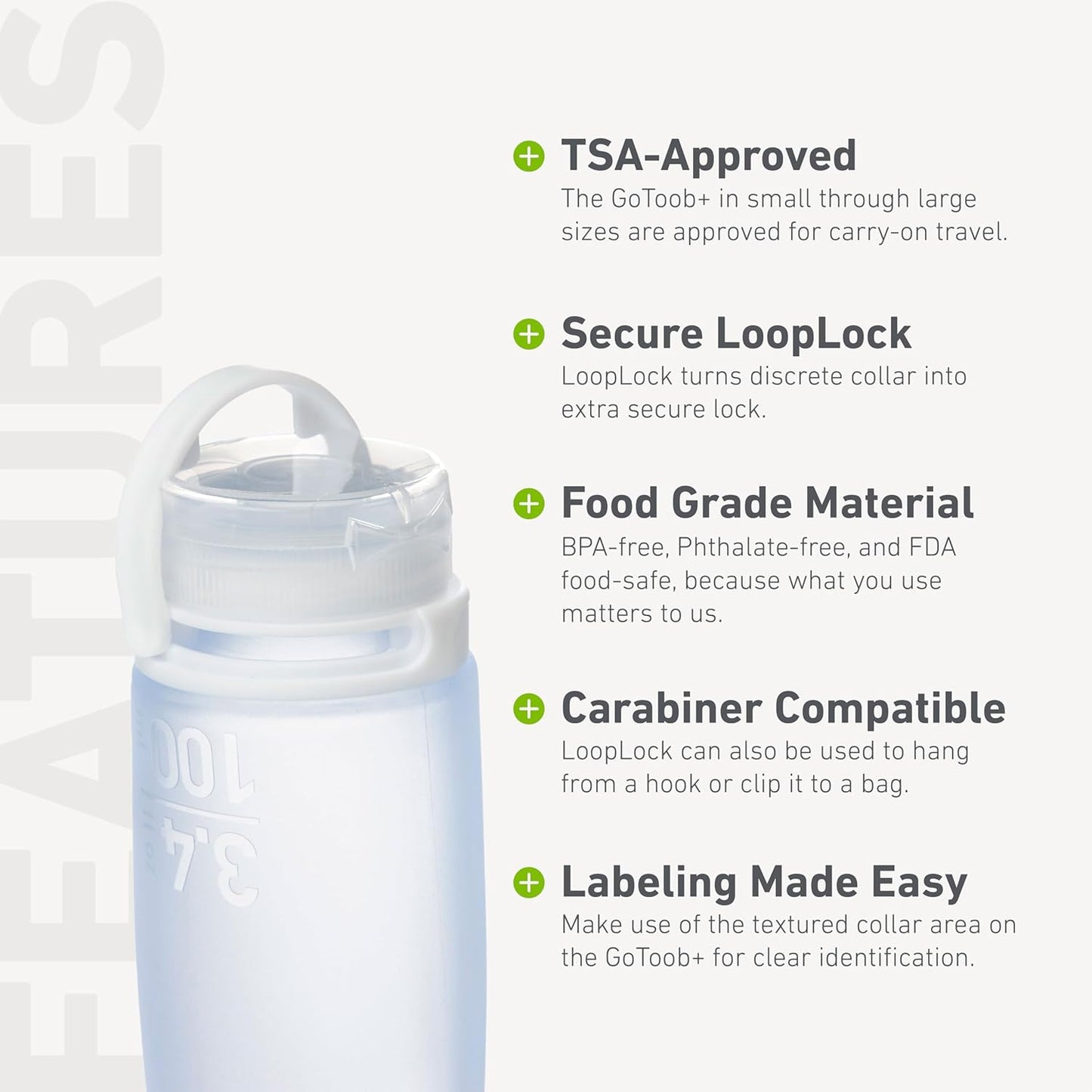 GoToob+ Travel Bottles - Silicone Leak-Proof Toiletry Tubes | 3-Pack Small (1.7 fl oz) - Clear/Green/Blue