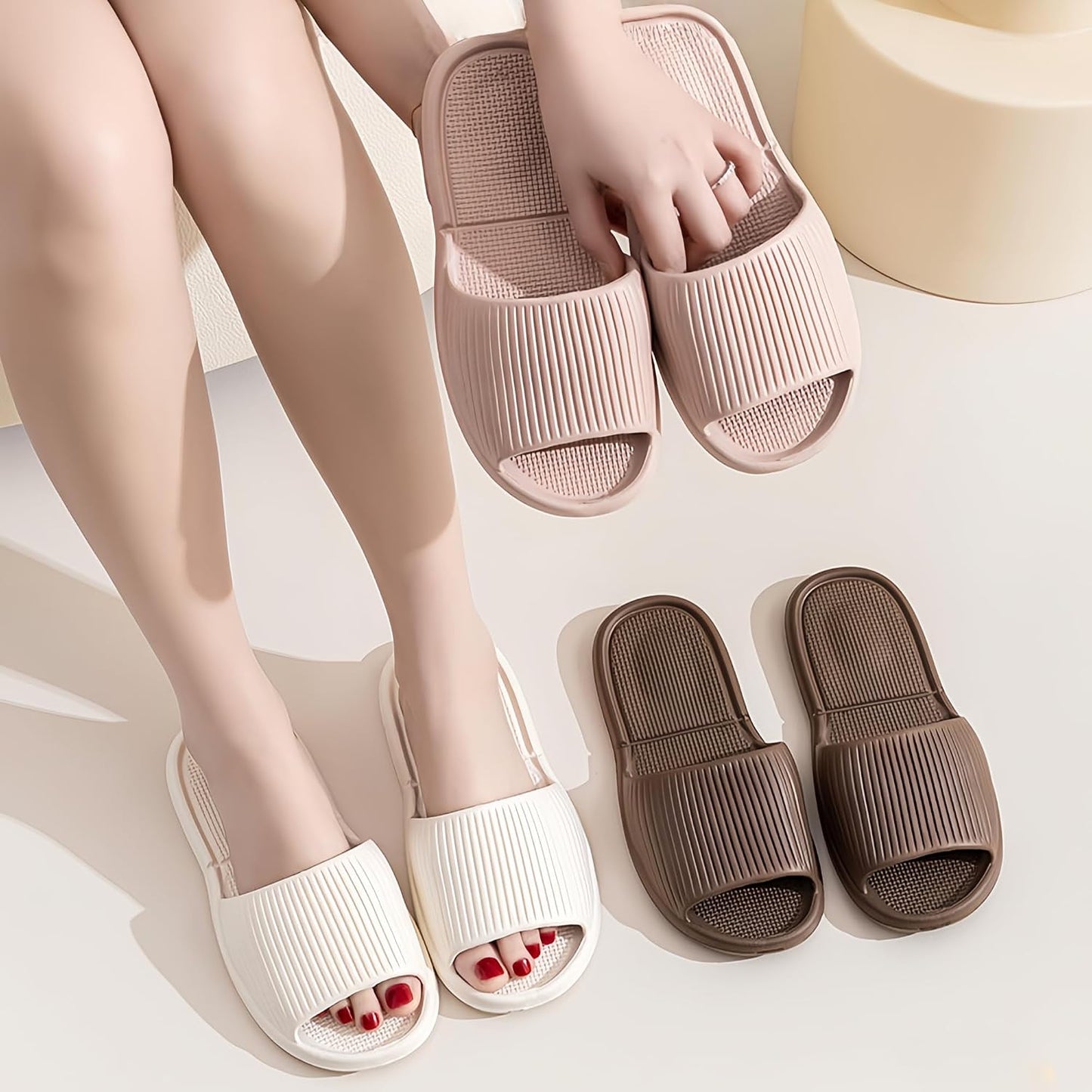 Foldable Slippers for Women & Men - Portable Non-Slip Travel Slides | Lightweight Open Toe Bathroom Shoes with Storage Bag