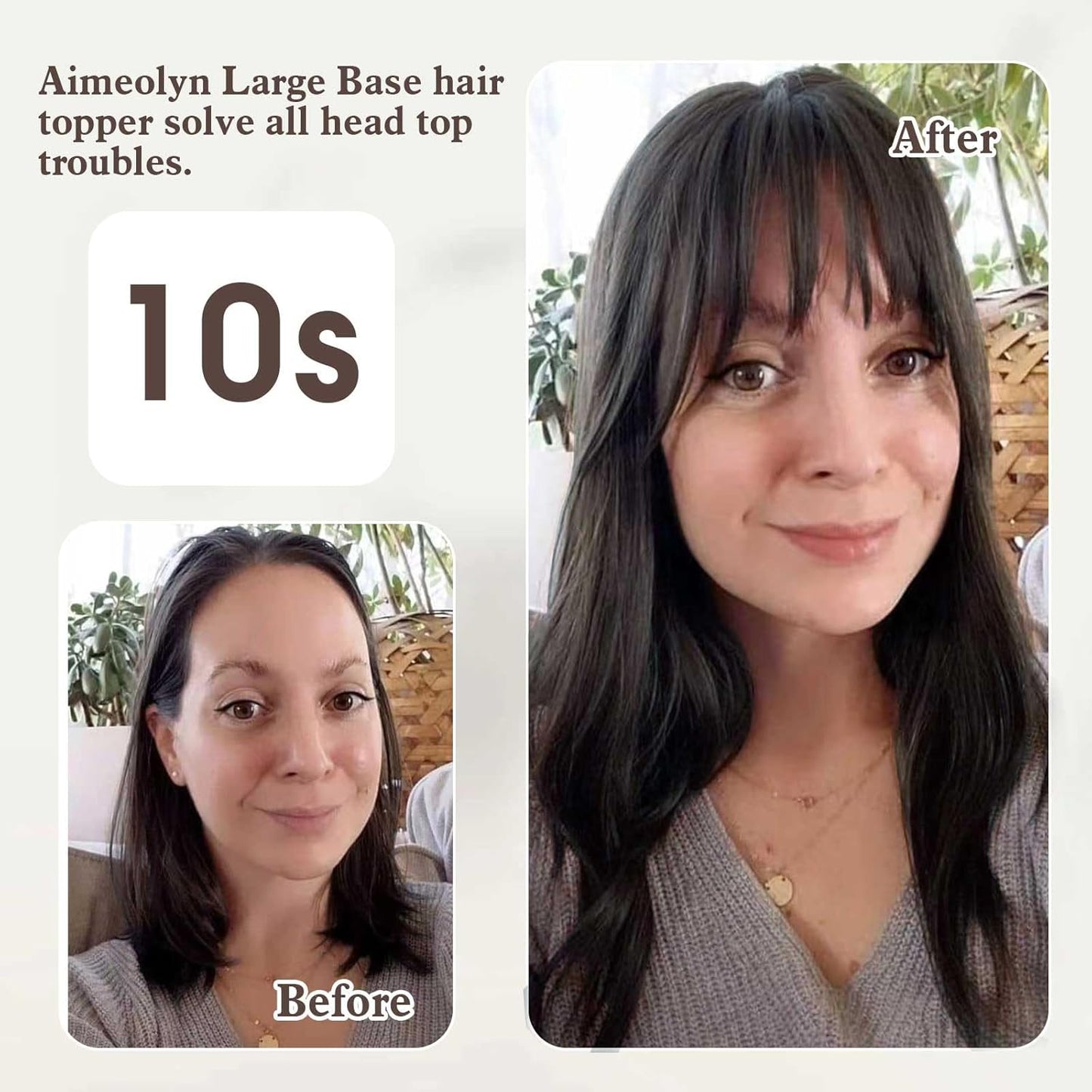 Aimeolyn Hair Toppers for Women - Real Human Hair 12-Inch Wiglets with Bangs | Natural Skin Scalp for Thinning Hair