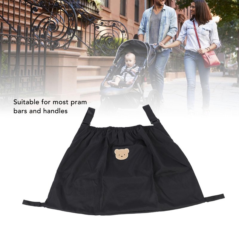 Universal Stroller Organizer, Nylon Stroller Storage Bag for Baby Essentials, Large Capacity Stroller Organizer Bag with Hook & Loop, Cargo Bag for Umbrella & Pet Stroller Accessories (Black Bear)