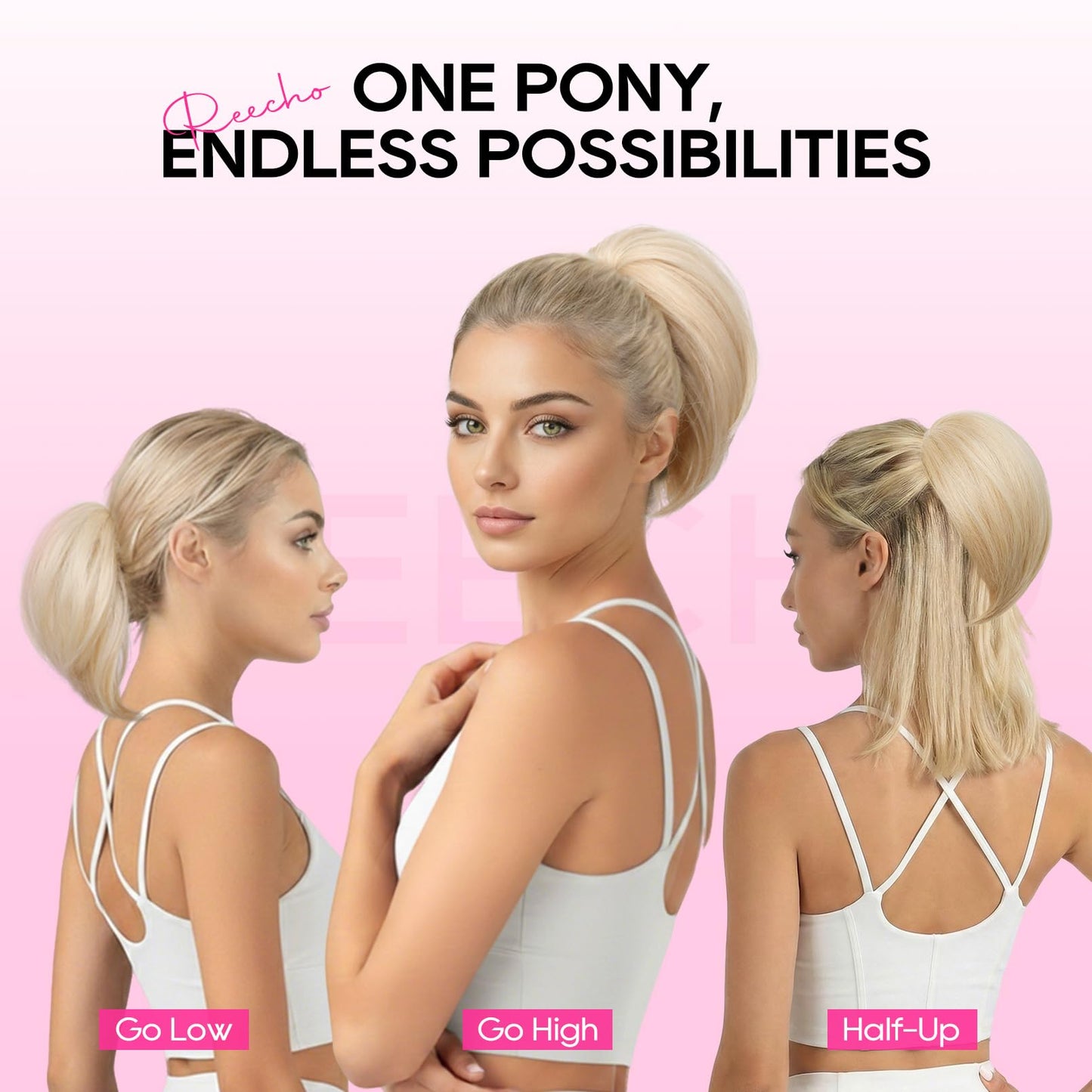 REECHO Ponytail Extension, 8" Short Mini Claw Clip Pony Tail Hair Extensions Natural Soft Feather-Light Tension-Free Ponytail Hairpiece for Women with Short Fine Thin Hair - Medium Blonde