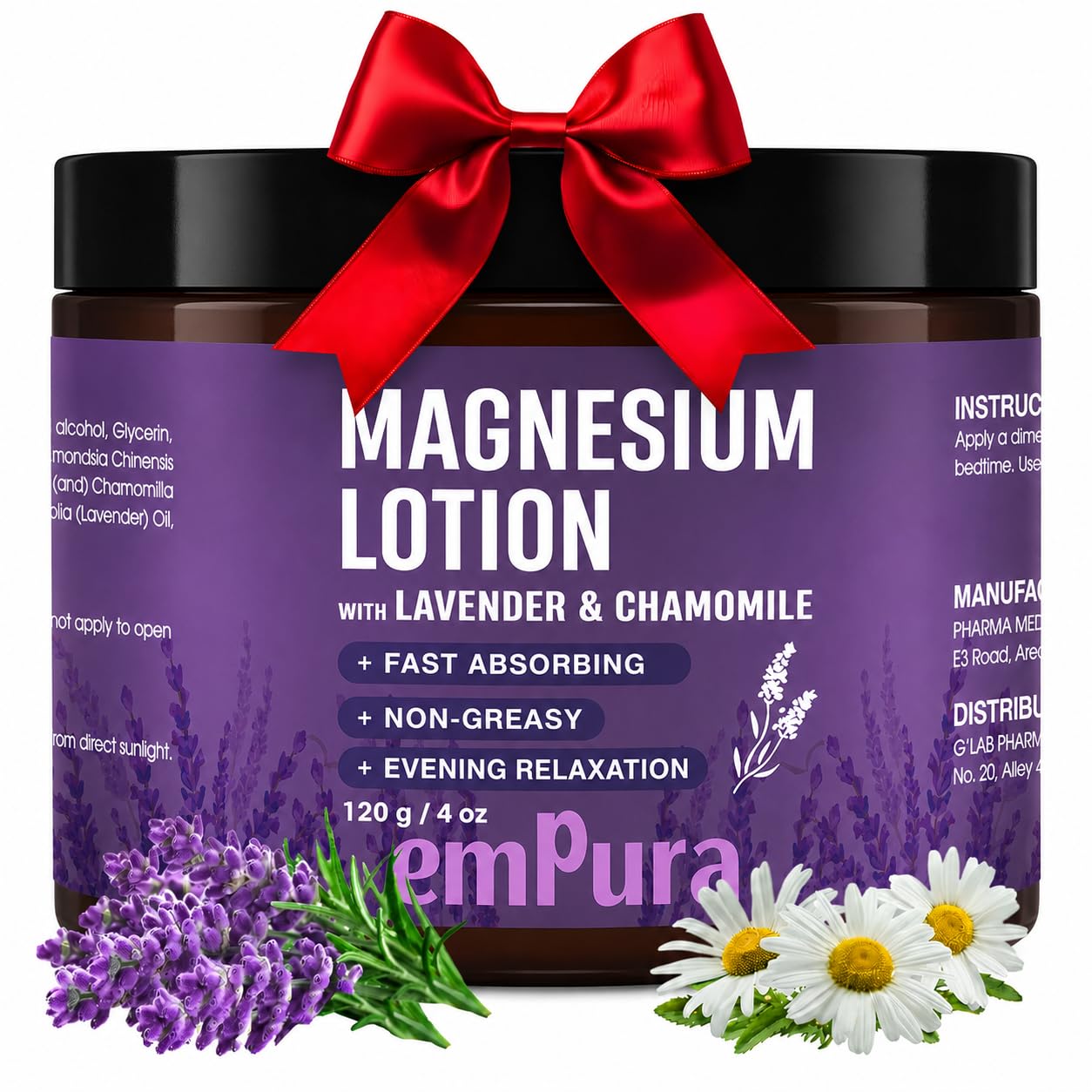 EMPURA Magnesium Lotion with Lavender & Chamomile – Fast Absorbing Magnesium Cream for Relaxation & Muscle Relief, Hand Leg or Foot Lotion, Self Care Gifts for Women, Relaxing Gifts For Women (4oz)