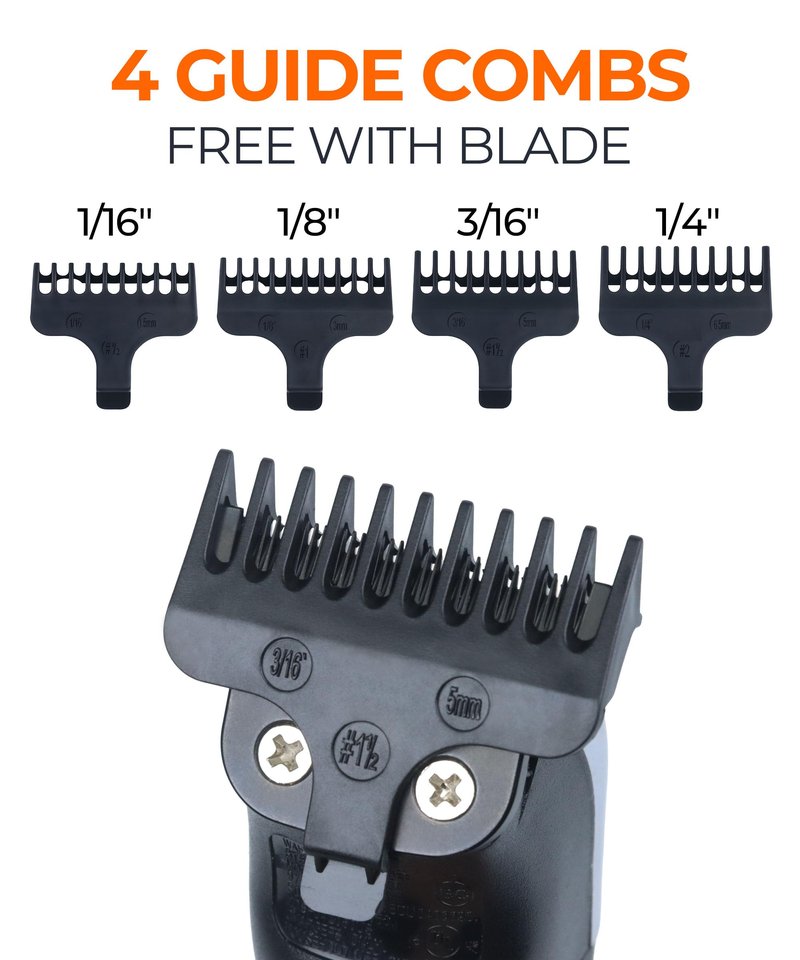 Professional T-Blade Replacement Compatible with Wahl 9864/9864SS/9686/9818A/9854L/9876L & More – Detachable Blade for Lithium-Ion Beard Trimmers (2 Black Blade + 4 Guard Combs (1mm, 3mm, 5mm, 6.5mm))