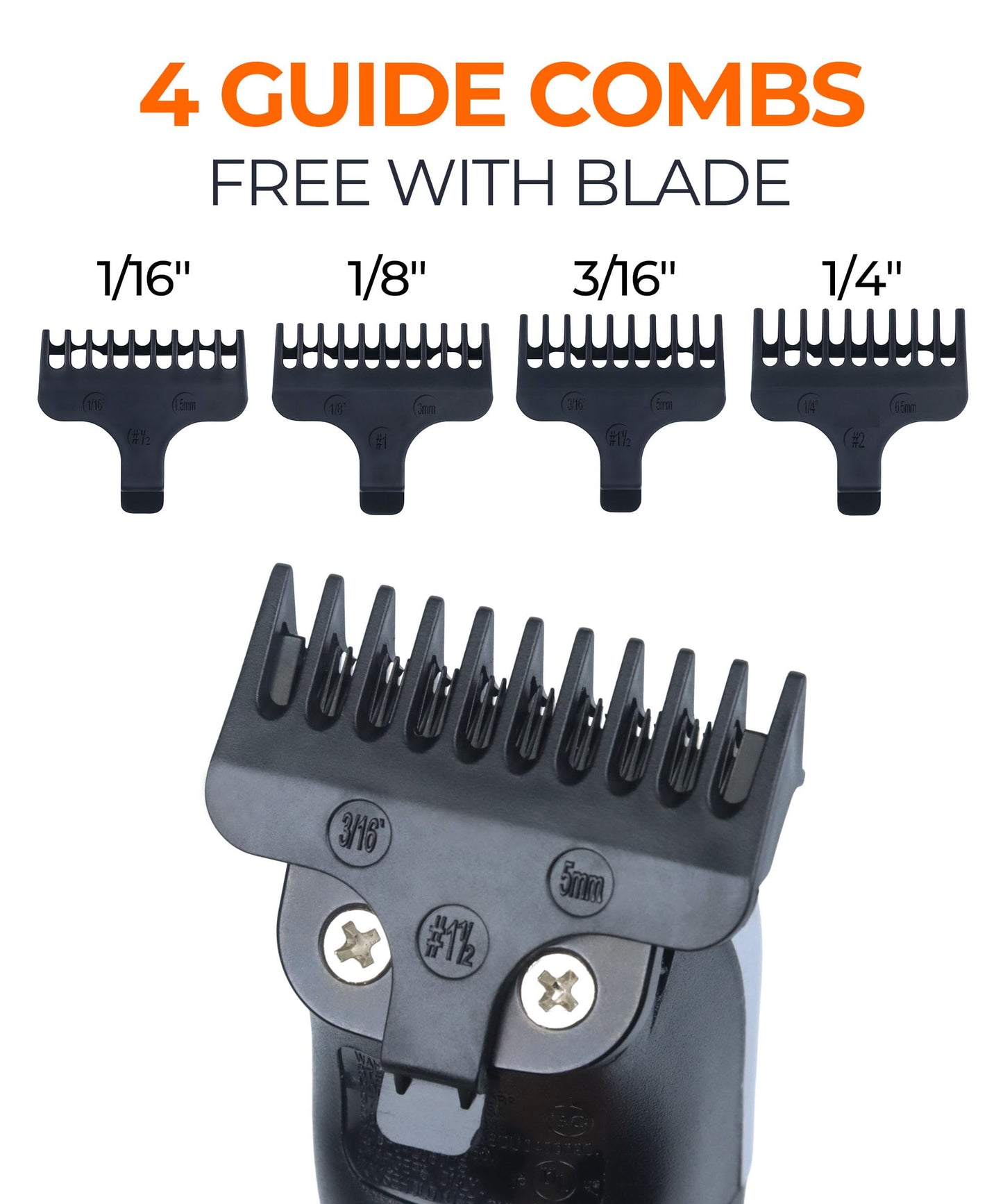 Professional T-Blade Replacement Compatible with Wahl 9864/9864SS/9686/9818A/9854L/9876L & More – Detachable Blade for Lithium-Ion Beard Trimmers (2 Black Blade + 4 Guard Combs (1mm, 3mm, 5mm, 6.5mm))