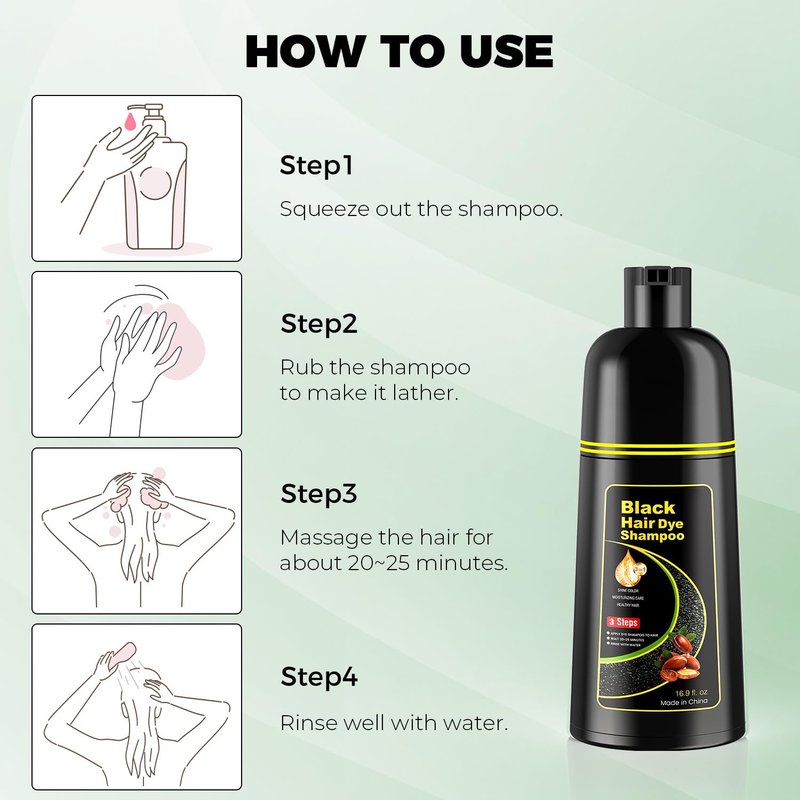 Black Hair Dye Shampoo - 3-in-1 Hair Color Treatment for Gray Coverage | 16.9 fl. oz - Unisex