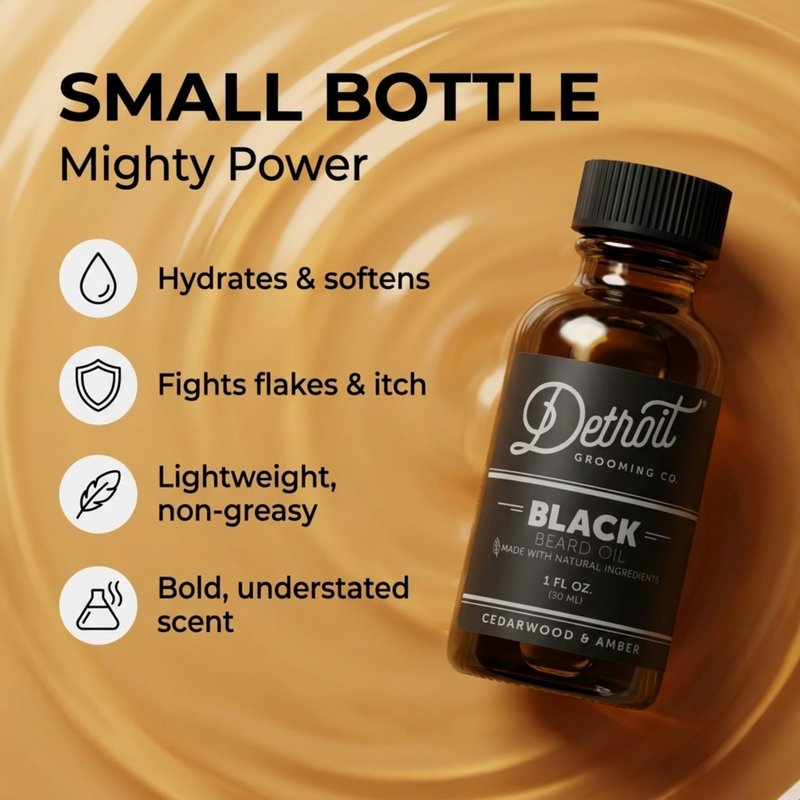 Detroit Grooming Beard Oil | Hydrating & Nourishing Formula with Vitamin | Cedarwood & Amber • Black (1 oz)