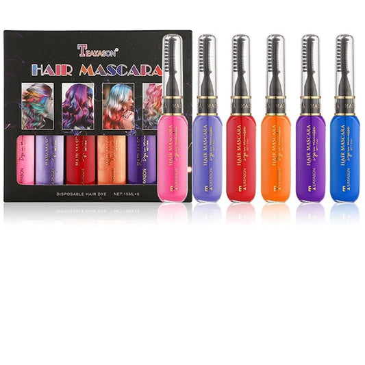 Temporary Hair Color Dye - Washable Rainbow Hair Mascara for Girls & Women | 6 Vibrant Colors for Cosplay & DIY