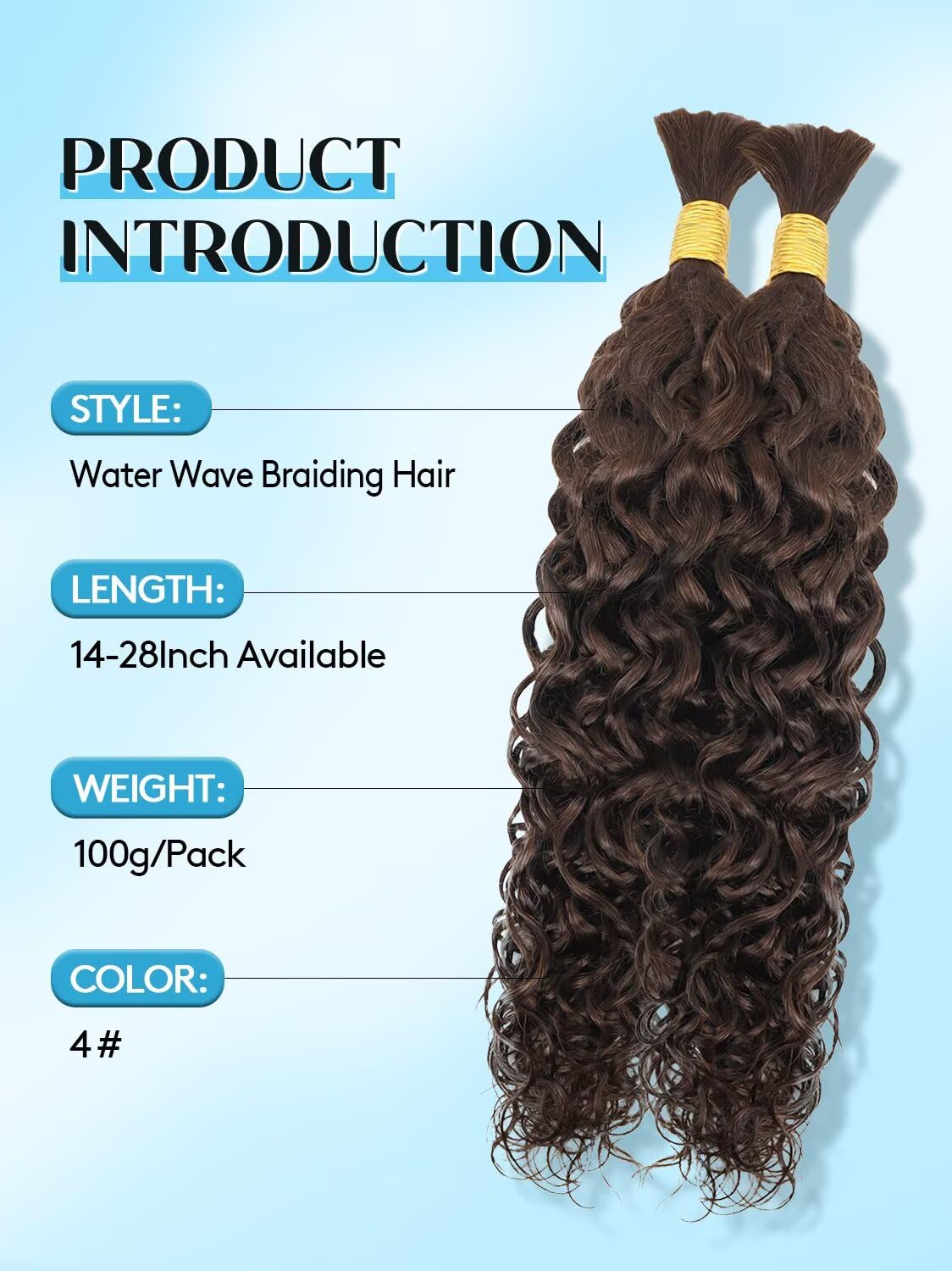 Unprocessed Human Hair for Braiding - #4 Medium Brown Curly Bulk Hair | 18 Inch, 100g, 2 Bundles