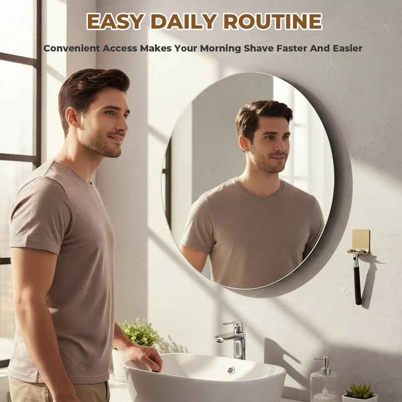 Heran Razor Holder for Shower Wall, 4 Pack Self Adhesive Shower Razor Holder, Waterproof Stainless Steel Hooks for Inside Shower, Towel Loofah Bathroom Kitchen Organizer Gold