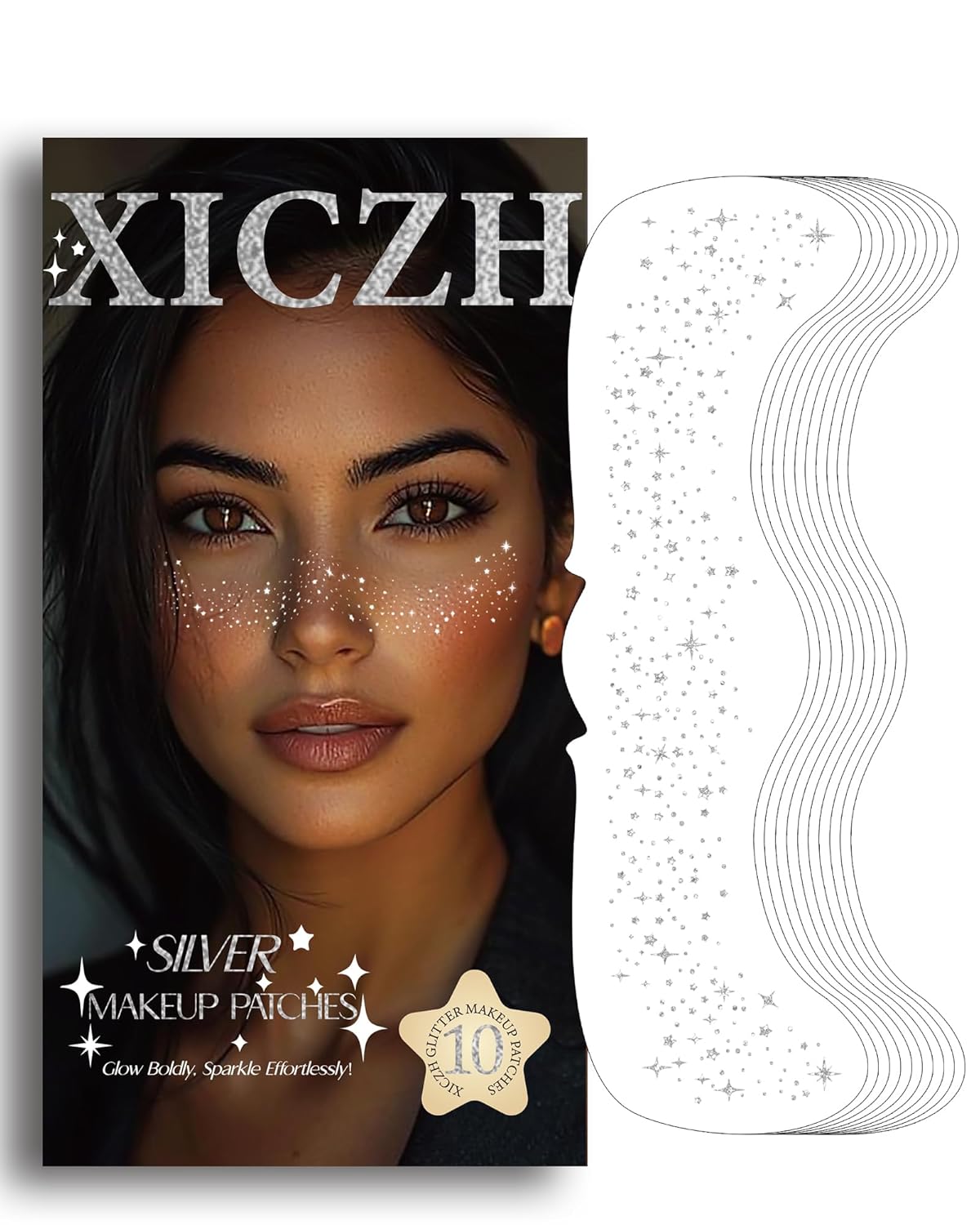 Face Glitter Tattoos - Temporary Makeup Patches for Festivals & Concerts | Rose Gold - 8 Pcs