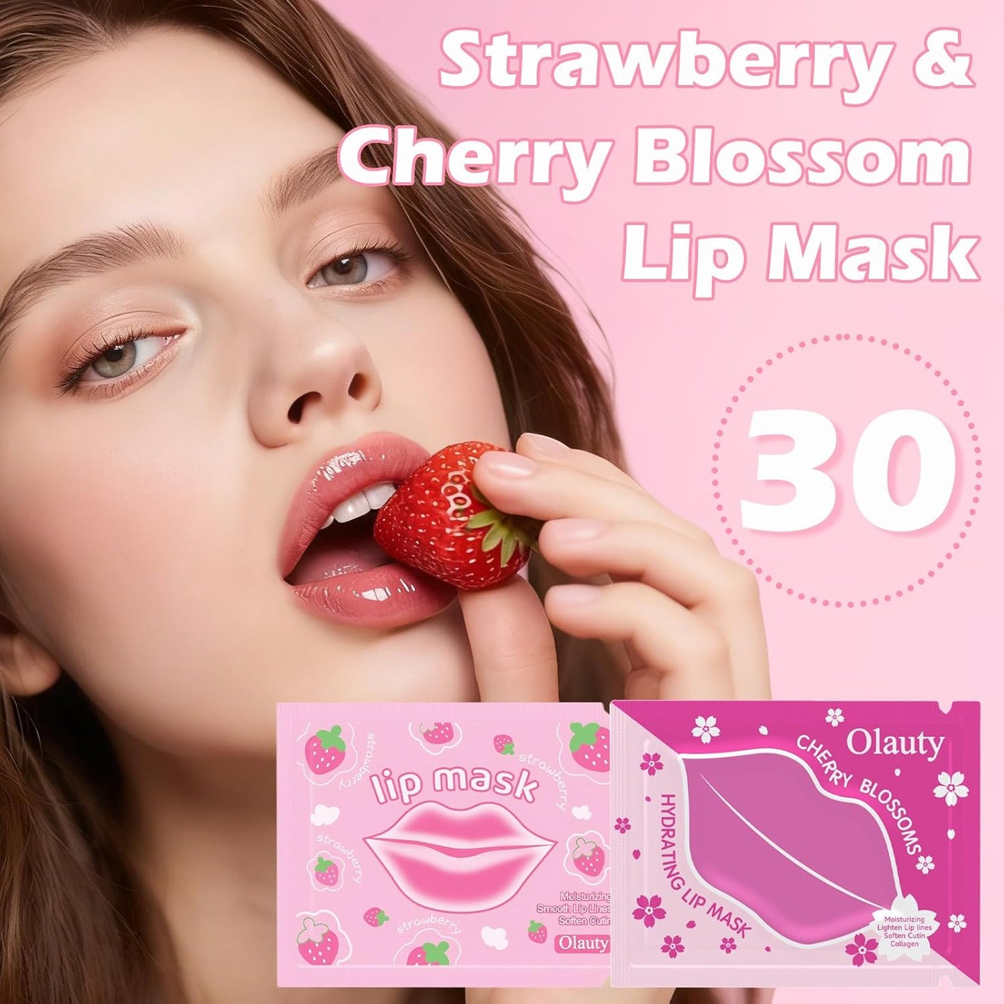 Collagen Lip Mask - 30 Pcs Moisturizing Pink Pads for Anti-Aging | Perfect Gift for Birthdays & Special Occasions
