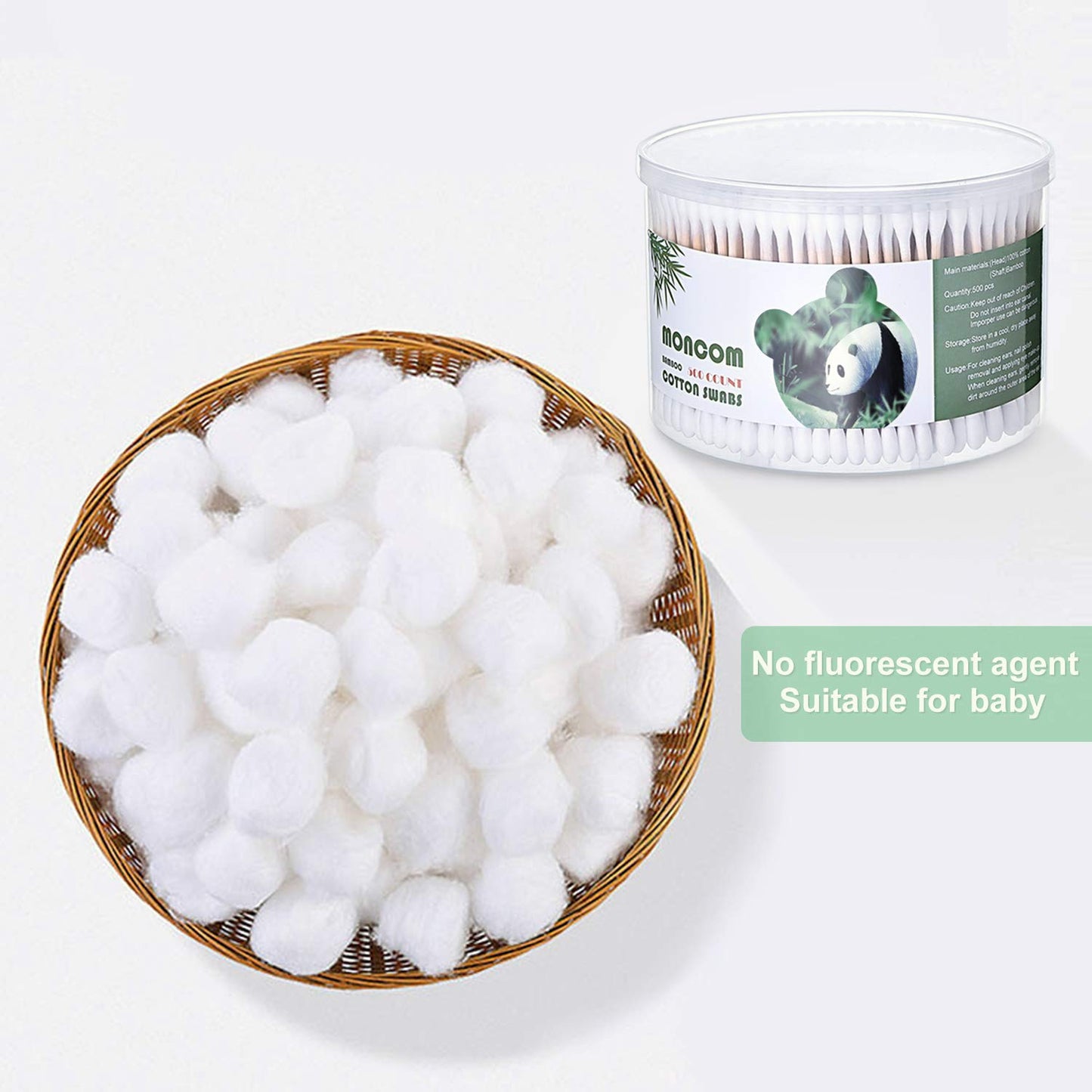 Double Round Thick Tips Cotton Swabs - 500 Count Bamboo Sticks | Fluffy Cotton Heads for Ears, Makeup & Crafts
